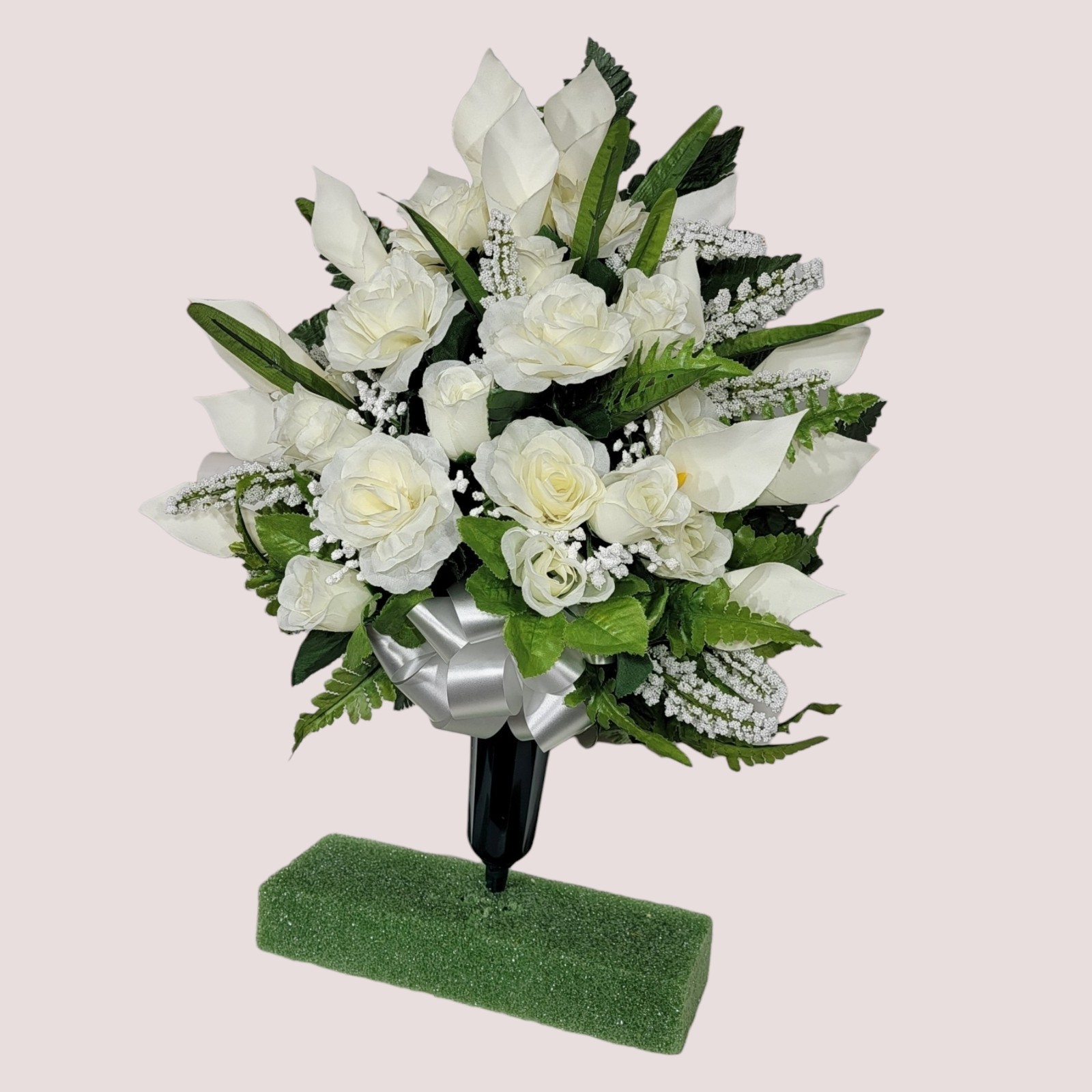 Jumbo Cream Calla Lilies & Roses Cemetery Cone