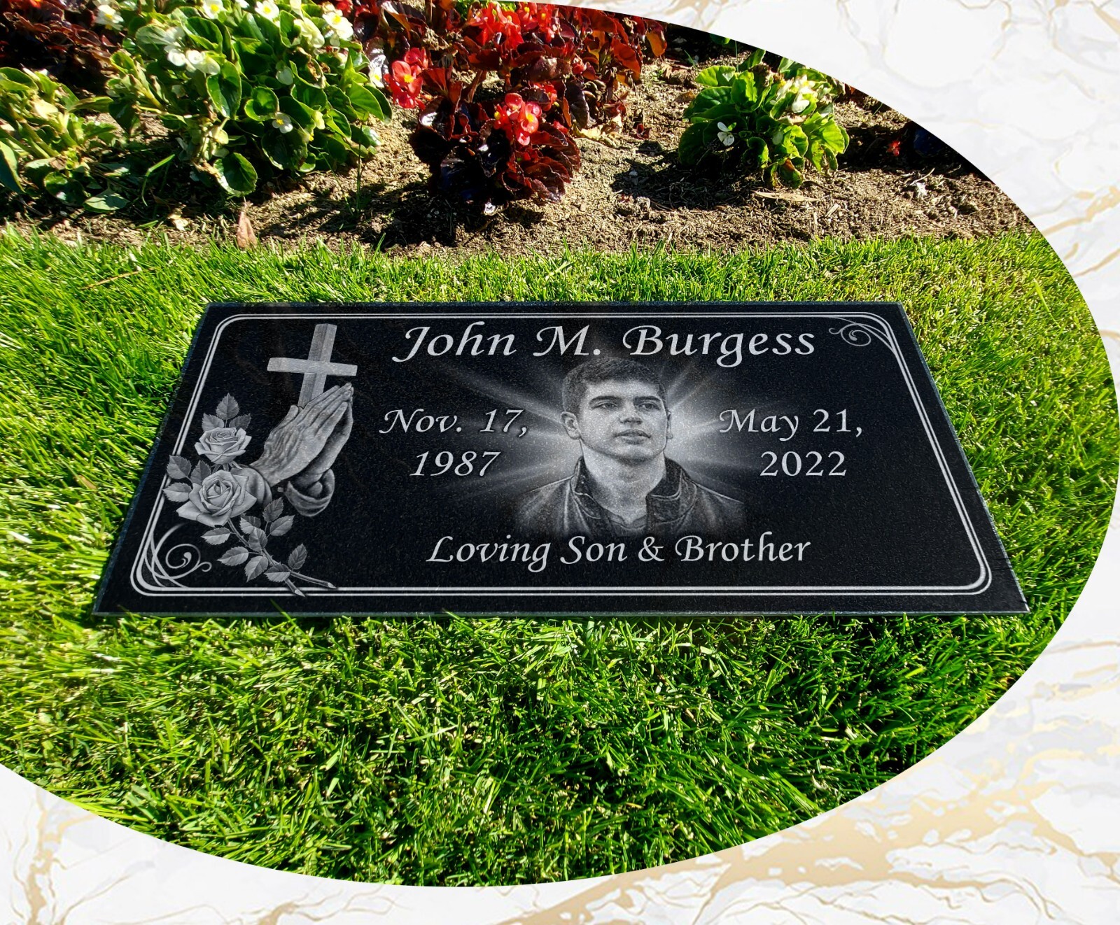 Memorial Headstone 24x12x3/4 inches Human Grave Marker Tombstone Black Granite