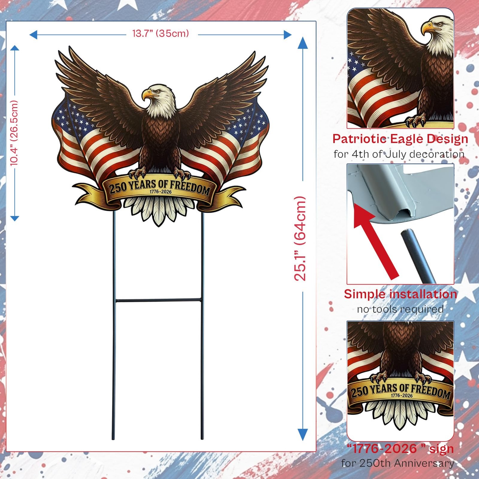 4th of July Decorations Outdoor,25.1″ 250th Anniversary Patriotic Eagle Metal…