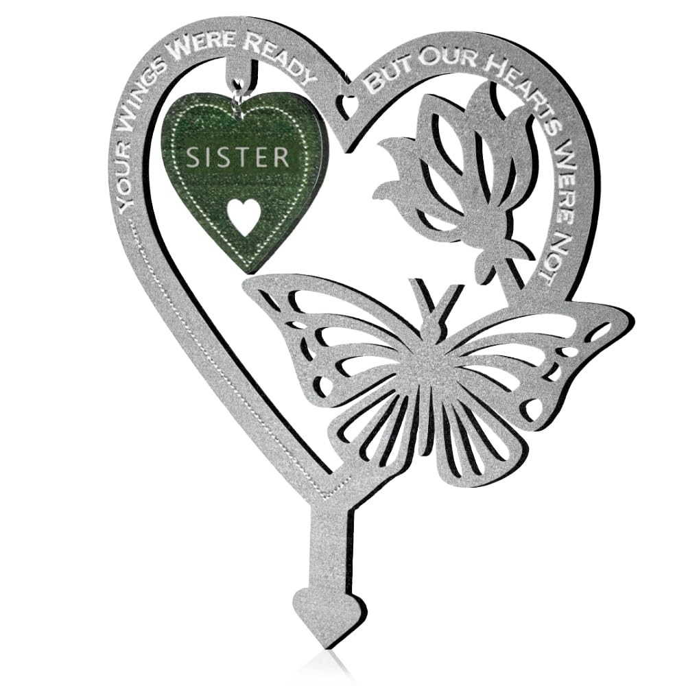 Heart-Shaped Metal Grave Markers for Sister – Waterproof Cemetery Decorations
