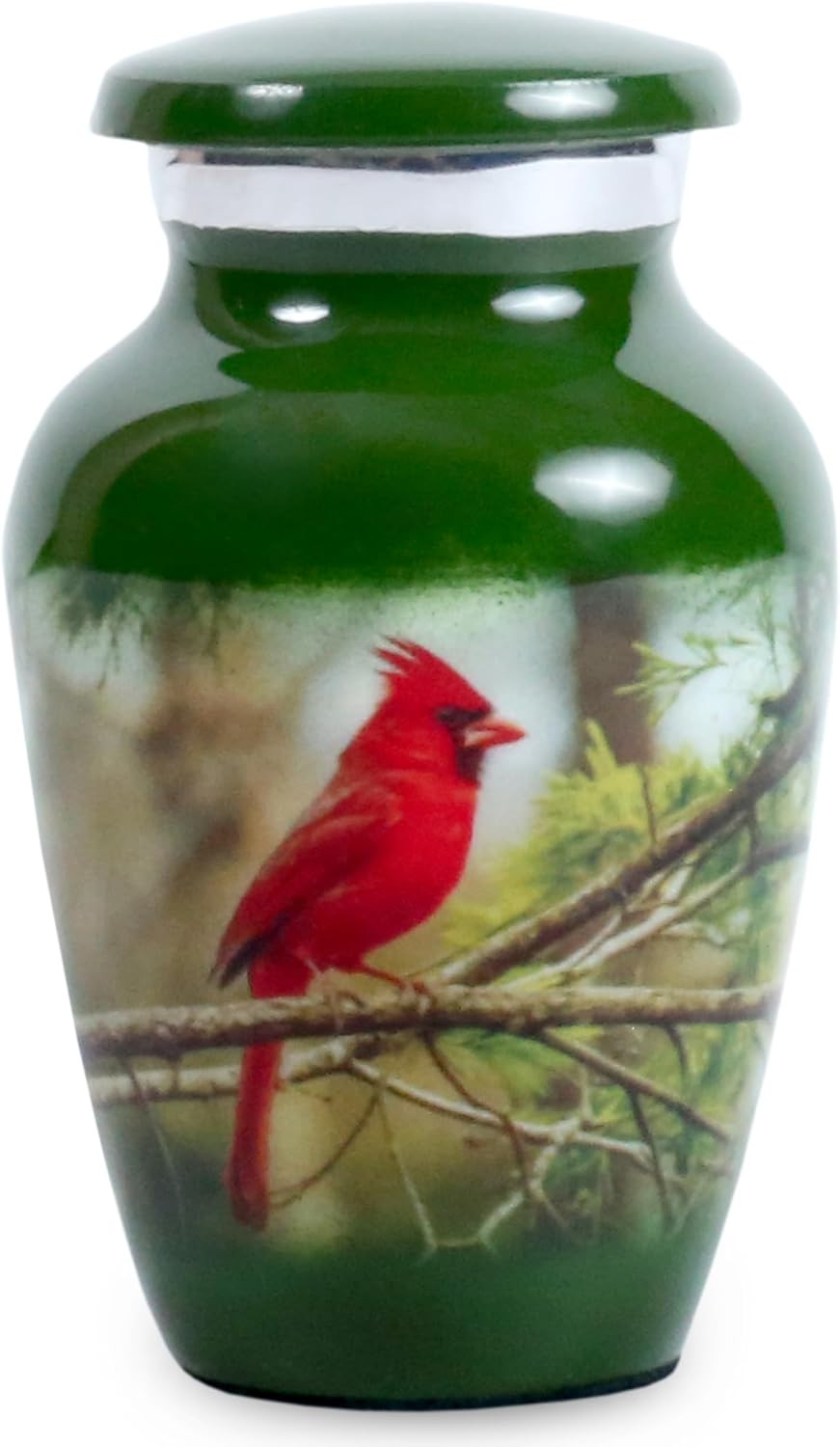 Cardinal Bird Keepsake Urn for Human Ashes – Small Metal Aluminum Mini