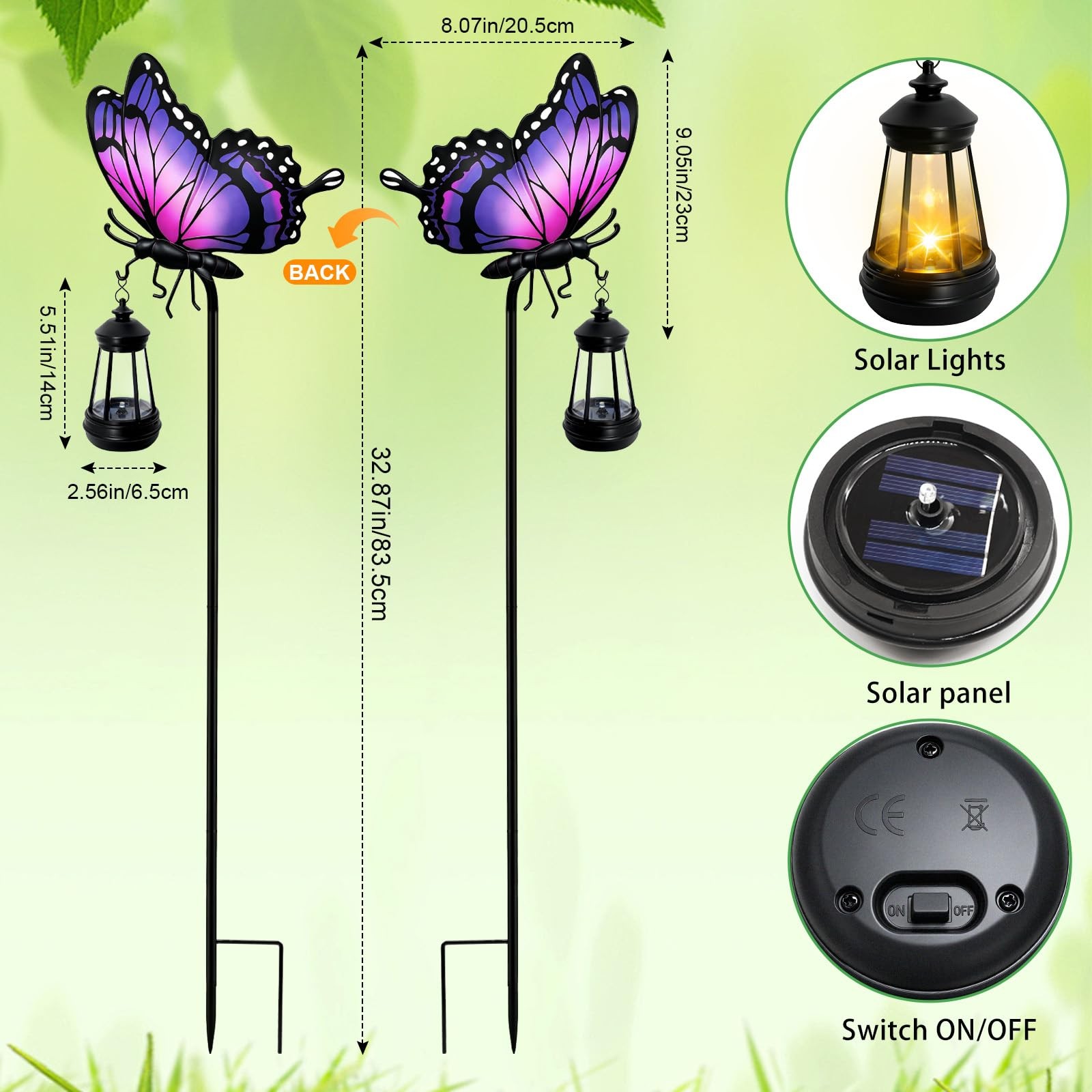 Solar Lights Outdoor Butterfly Garden Decor, 32.9in Purple Butterfly Garden S…