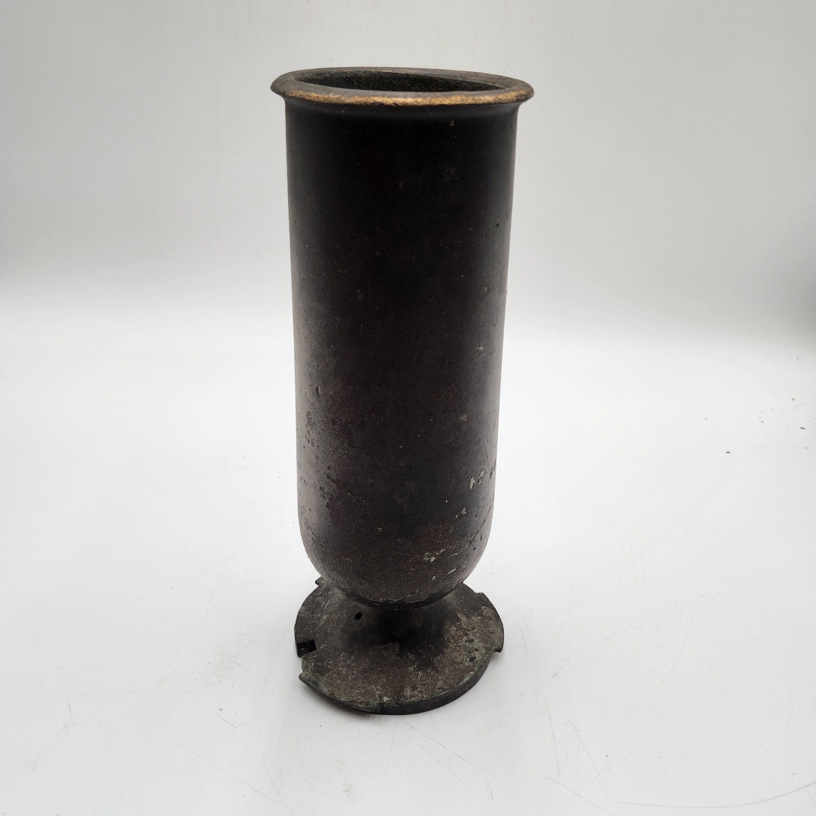 Vintage Solid Bronze Cemetery Memorial Flower Vase Flute 10.5 in