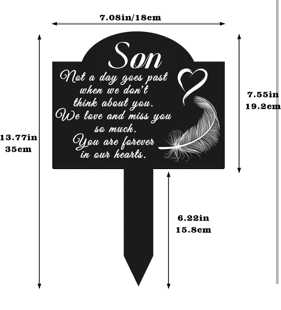 Memorial Grave Stake for Son – 13.8 × 7.9 inch Weatherproof Metal Grave Marker
