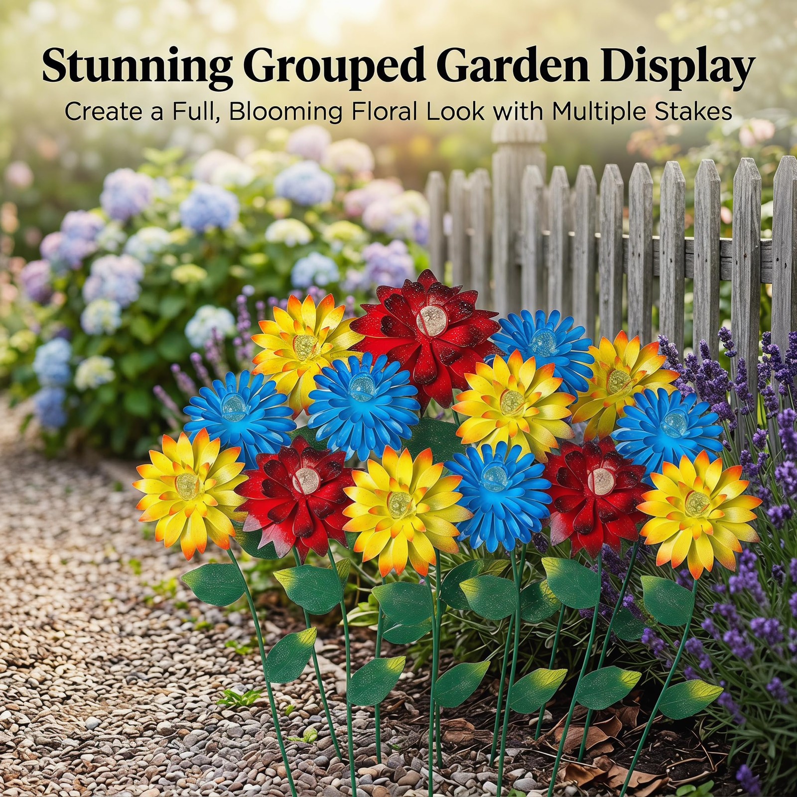 14 Inch Glow in The Dark Flower Garden Stakes, 3 Pack Colorful Metal Yard Dec…