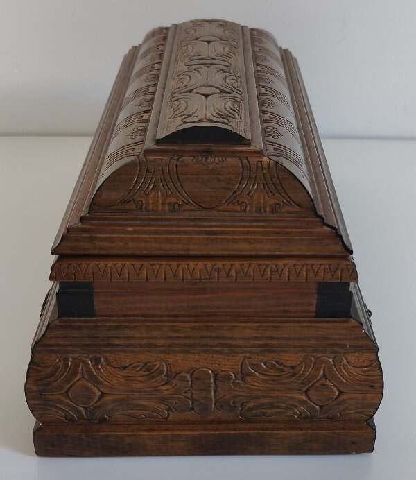 Antique Hand Carved Wooden Infant Baby Casket Coffin Hinged Lid
