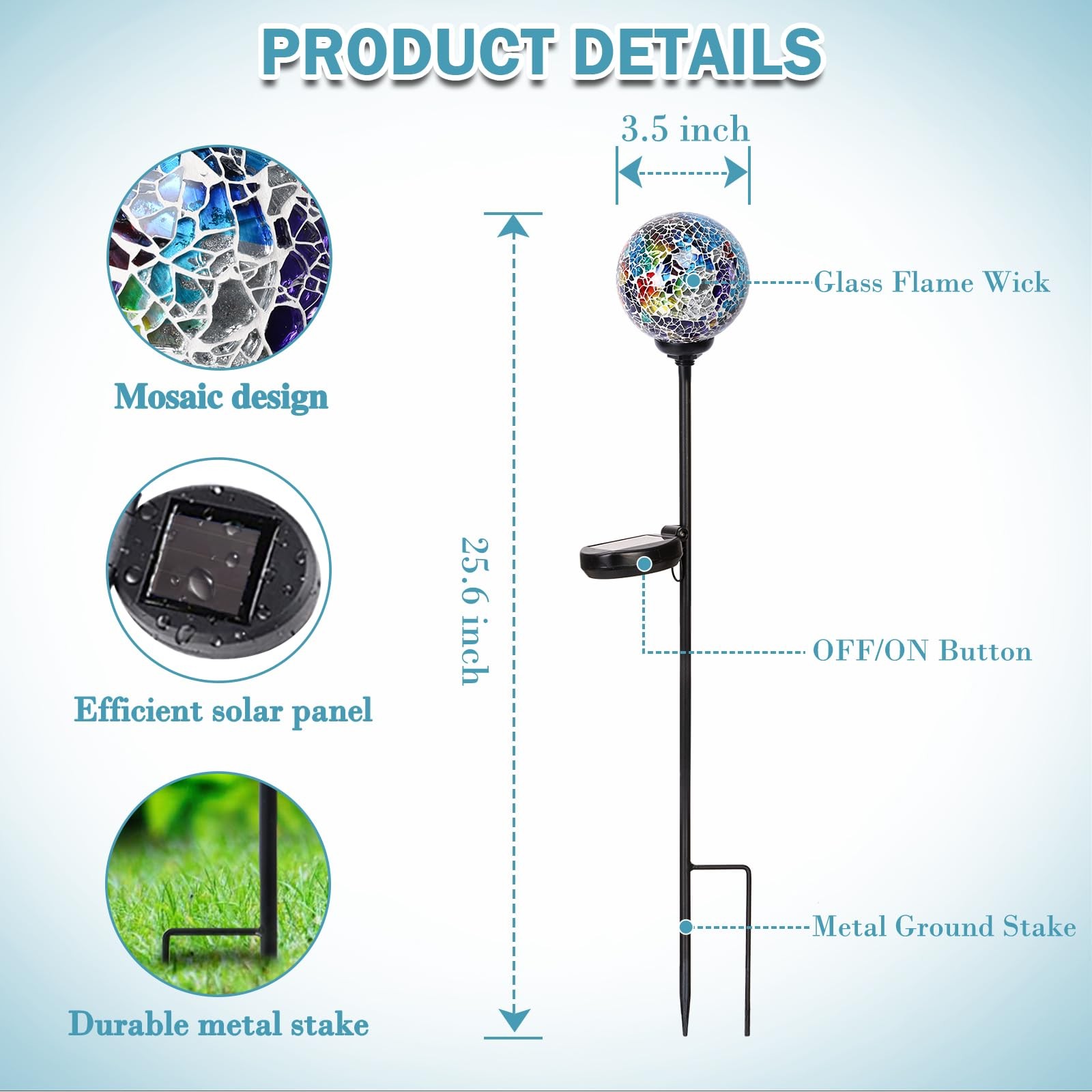 Solar Garden Lights Outdoor Decorative – Solar Gazing Mosaic Garden Stakes De…