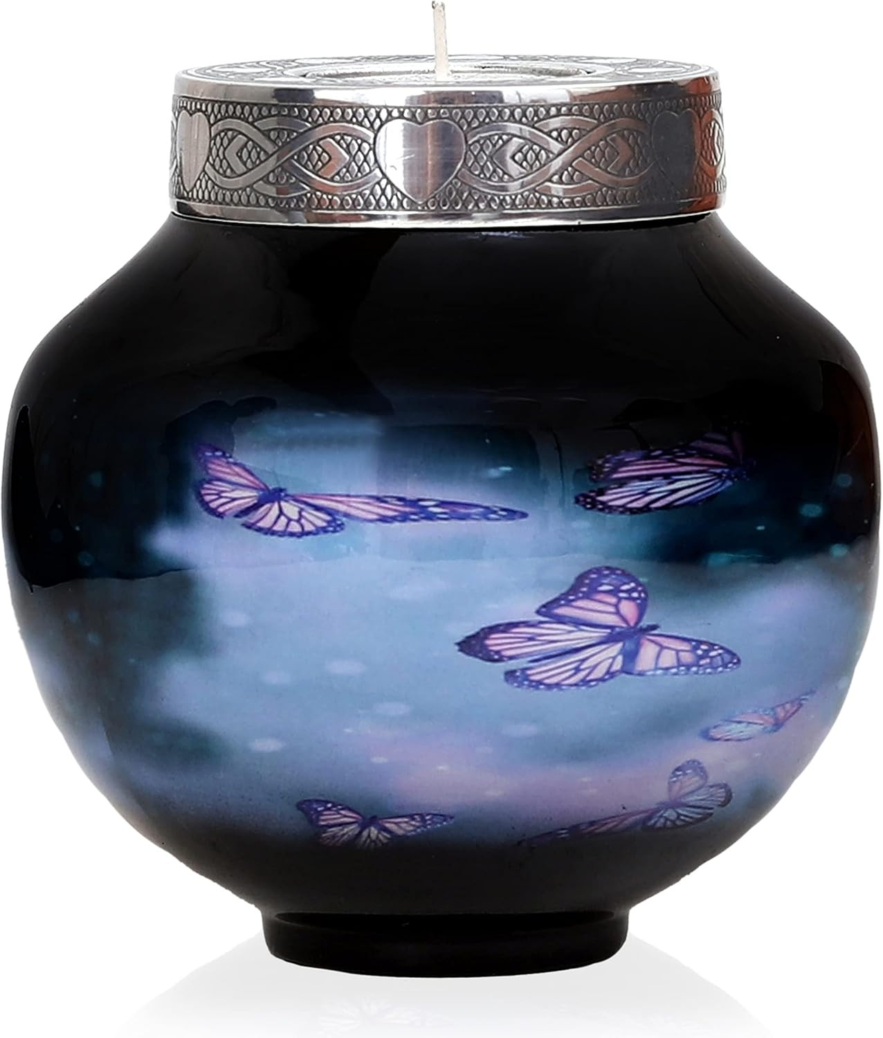 Lovely Black Butterfly Cardinal Couple Bird Candle Urn – Keepsake Urn for Human