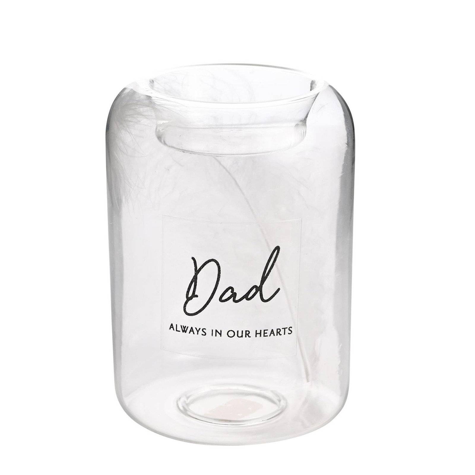 Memorial Tea Light Candle Holder Feather inside Glass – Dad Always In Our Hearts