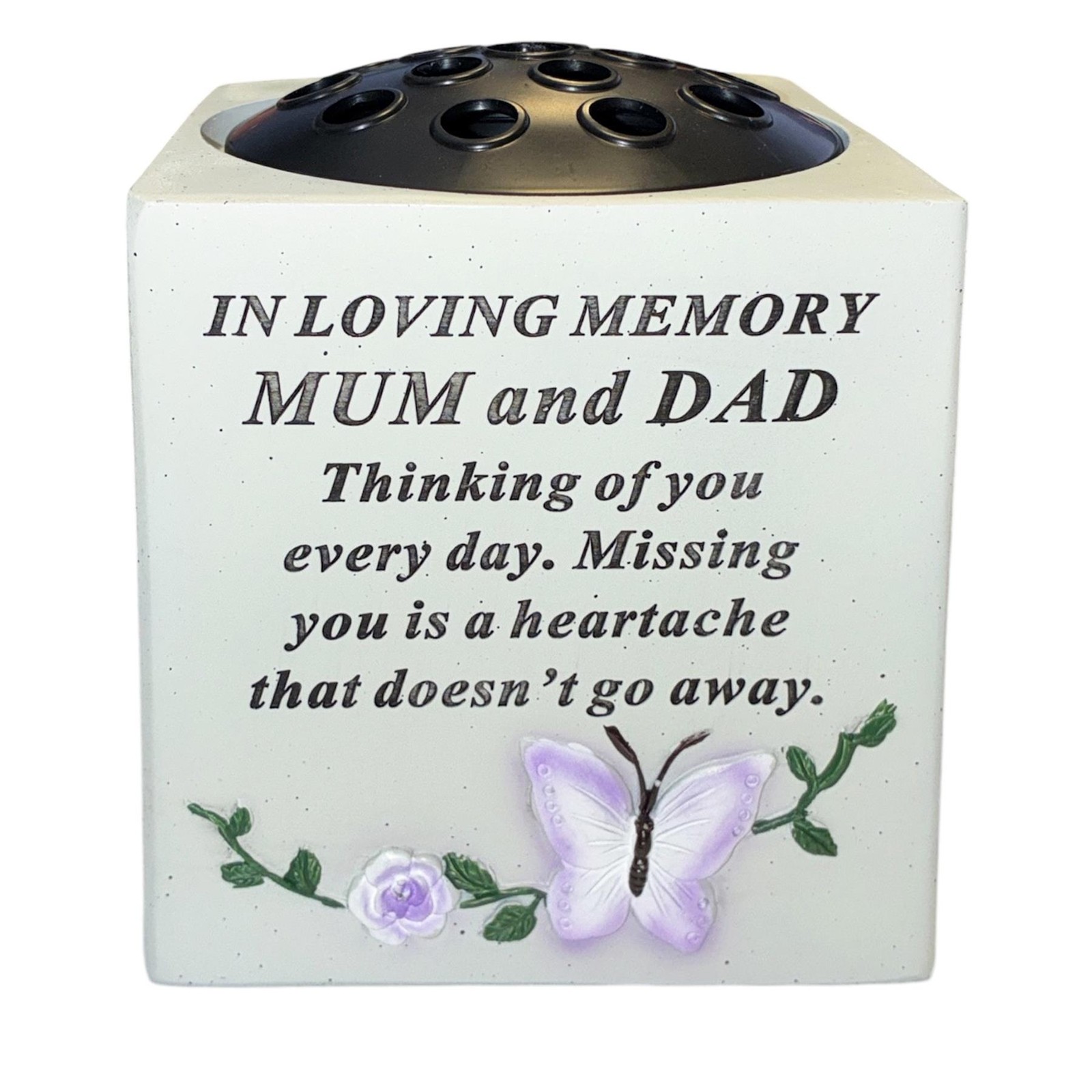 Memorial Rose Bowl Graveside Flower Vase 3D Butterfly and Flower – Mum and Dad