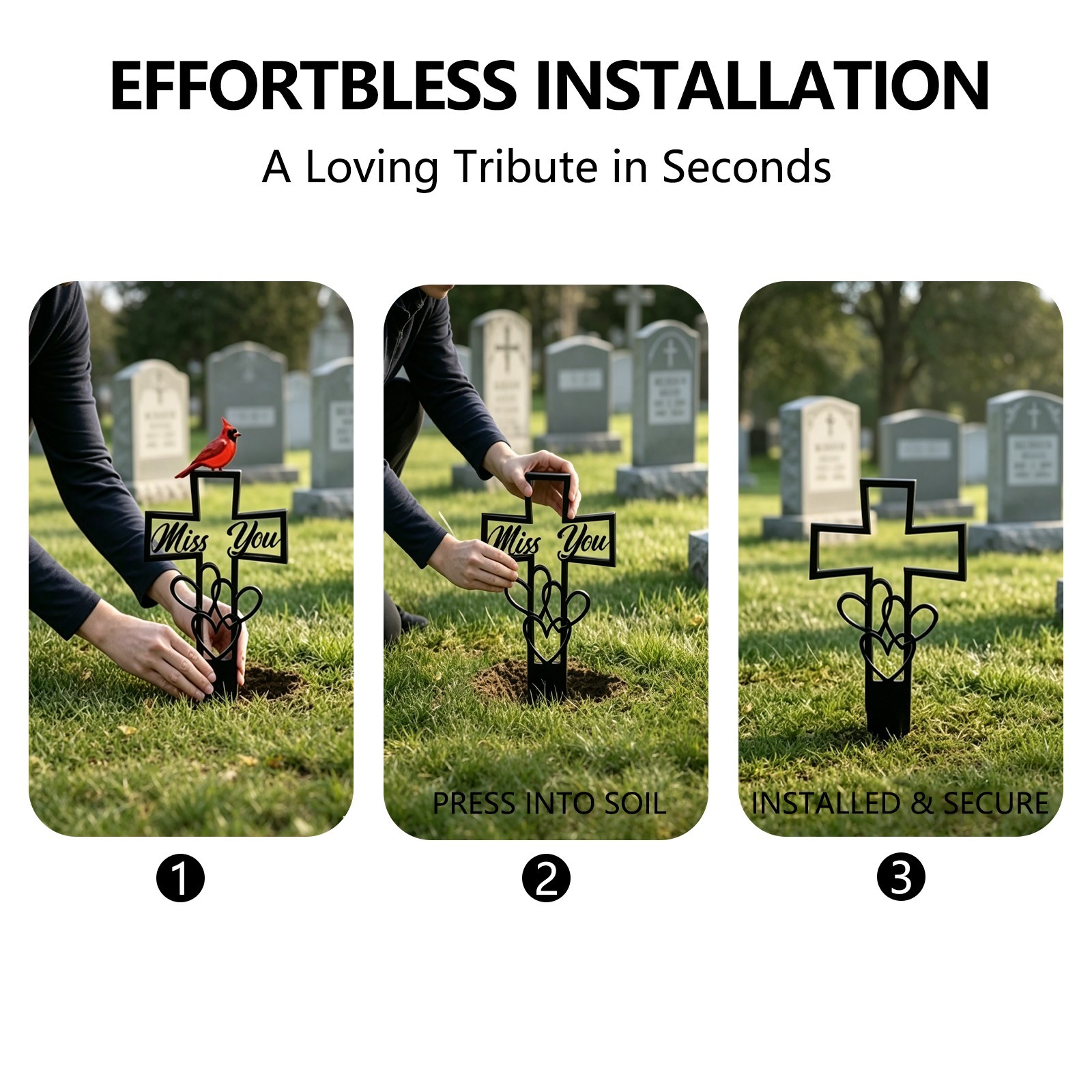 Memorial Cardinal Plaque Stake, Cross Garden Cemetery Remembrance Grave Decor