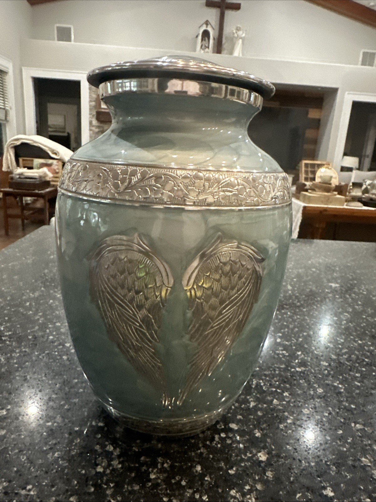 Large Sky Blue Angel Wings Cremation Urn: Large Memorial Urn for Ashes