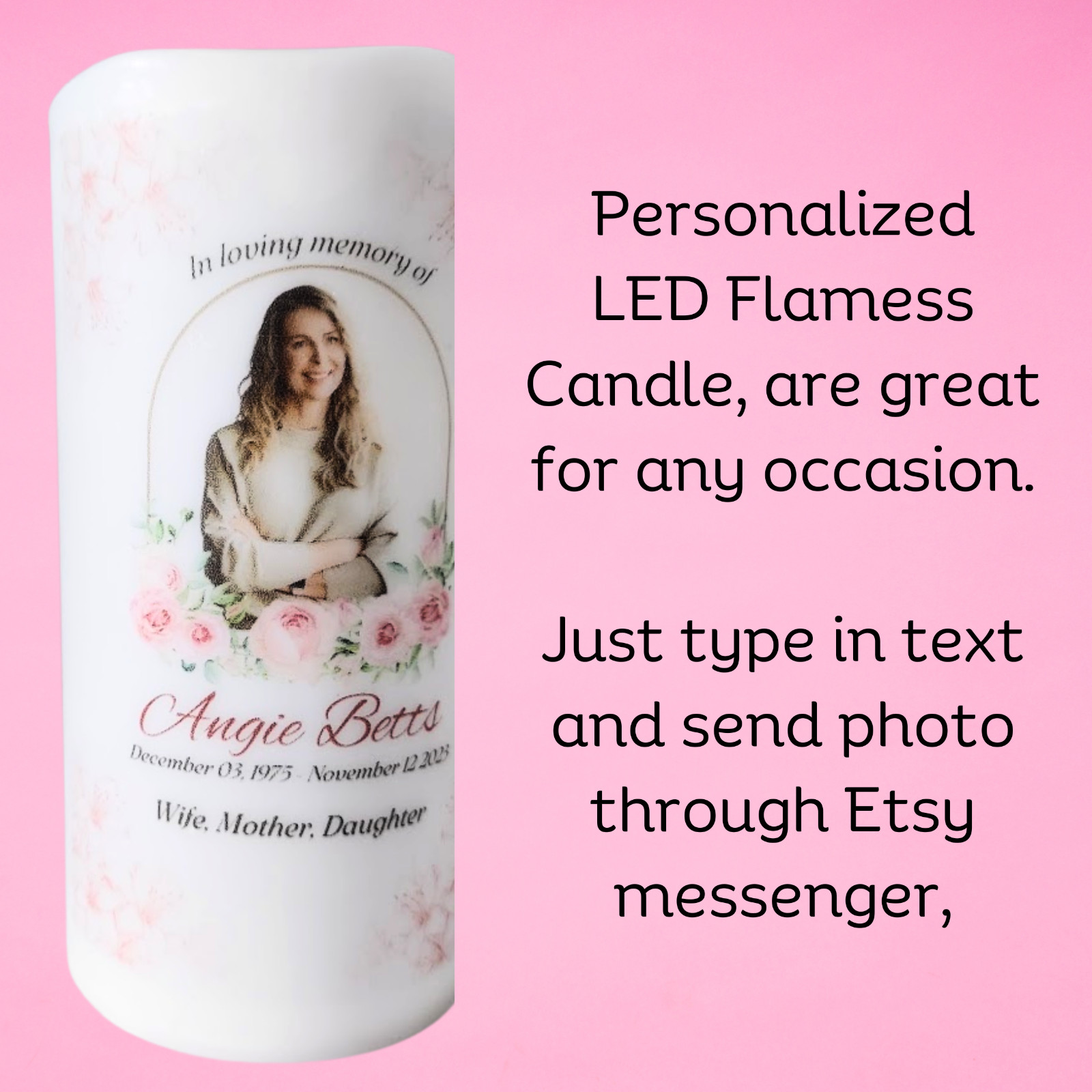 Personalized Photo LED Flameless Candle Sympathy Cremation Funeral Flickering