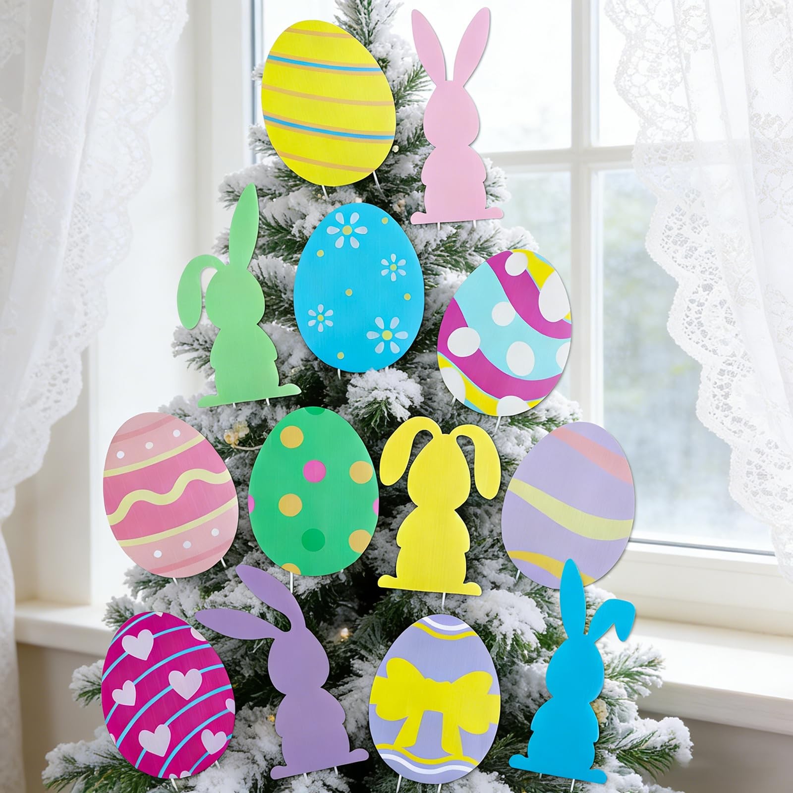 Easter Bunny Egg Ornaments 13 Pcs for Garden Lawn Decor and Party Decorations