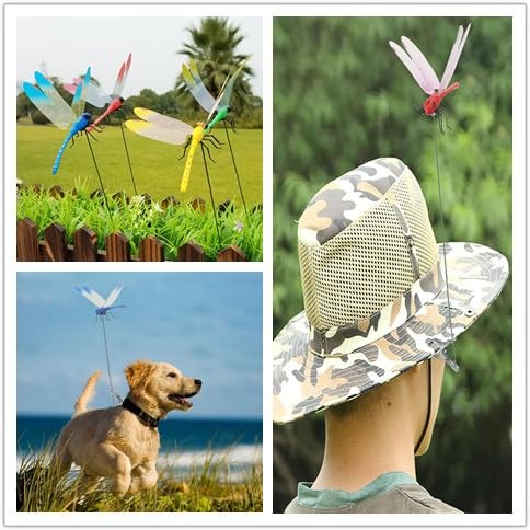 12 Pack Dragonfly Clip,3D Dragonfly Garden Stakes Decor,Fly Deterrent,Dragonf…