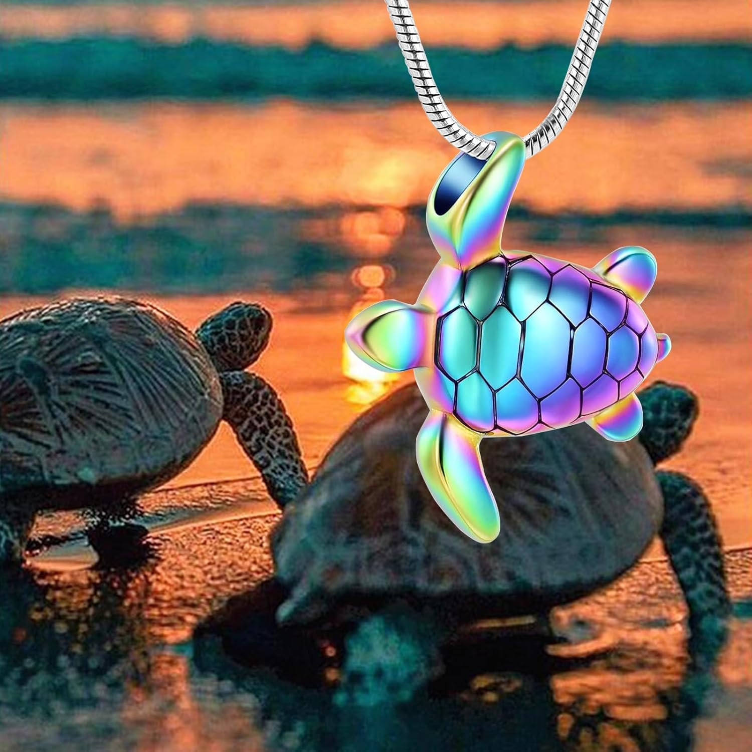 Sea Turtle Urn Necklace for Ashes Animals Cremation Jewelry Stainless Steel Memo