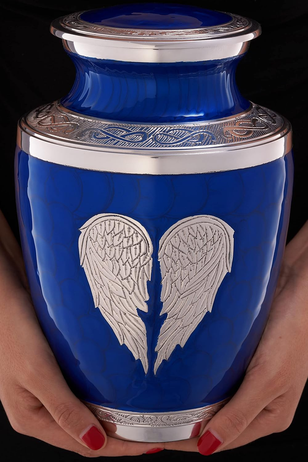 Blue Urn for Ashes Adult Male Female| Heart Funeral Decorative Angel Wings Urn f