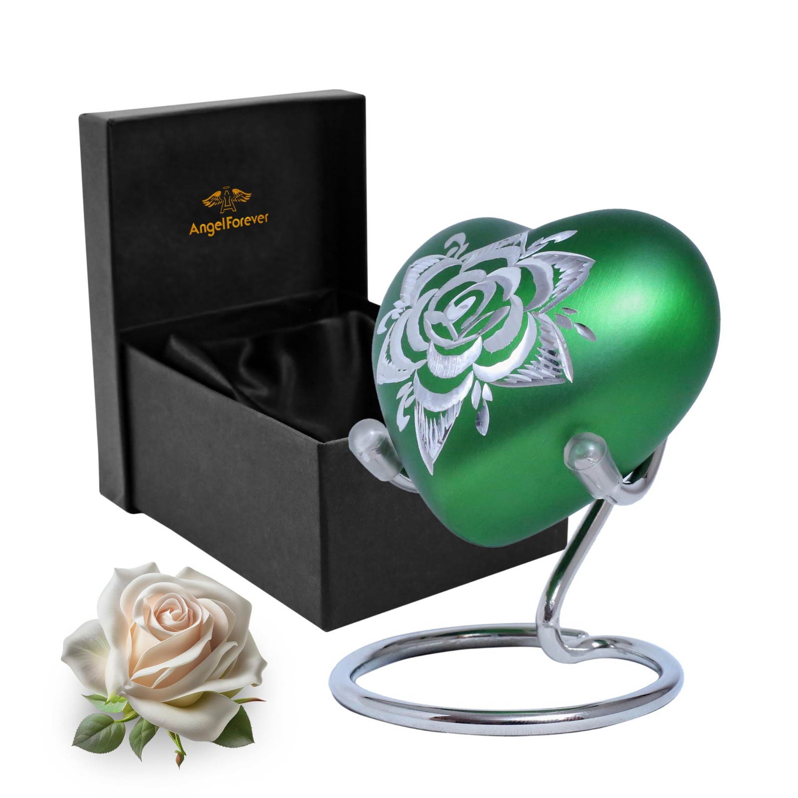 Rose Heart Keepsake Urn for Human Ashes Floral Mini Memorial Urn with Stand &…