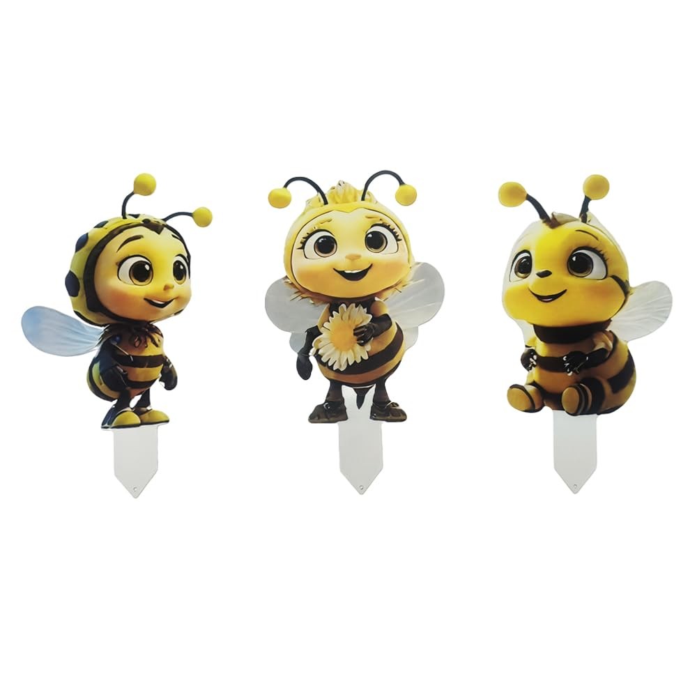 Bee Garden Stakes – Metal Outdoor Art, Rustproof Lawn Ornaments, Set of 3