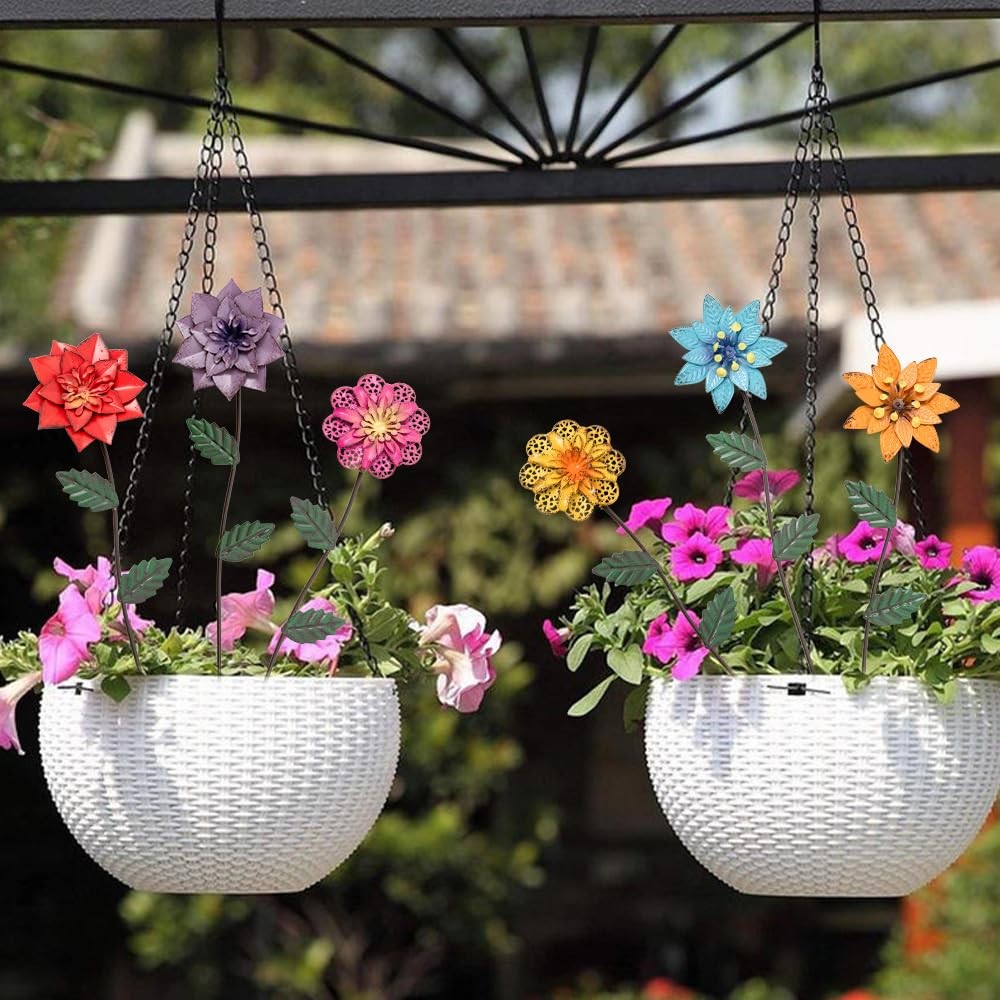 Garden Decor for Outside, 6 Pack Flower Garden Stakes Outdoor Decor Metal Sha…