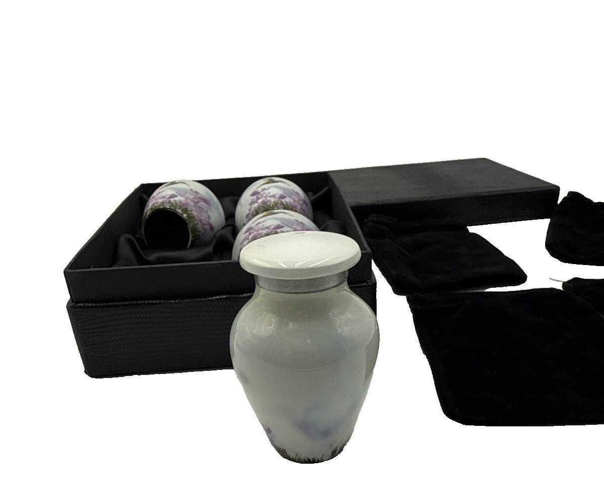 4 White Hummingbird Keepsake Urns Mini Memorial Ashes Human Pet Set