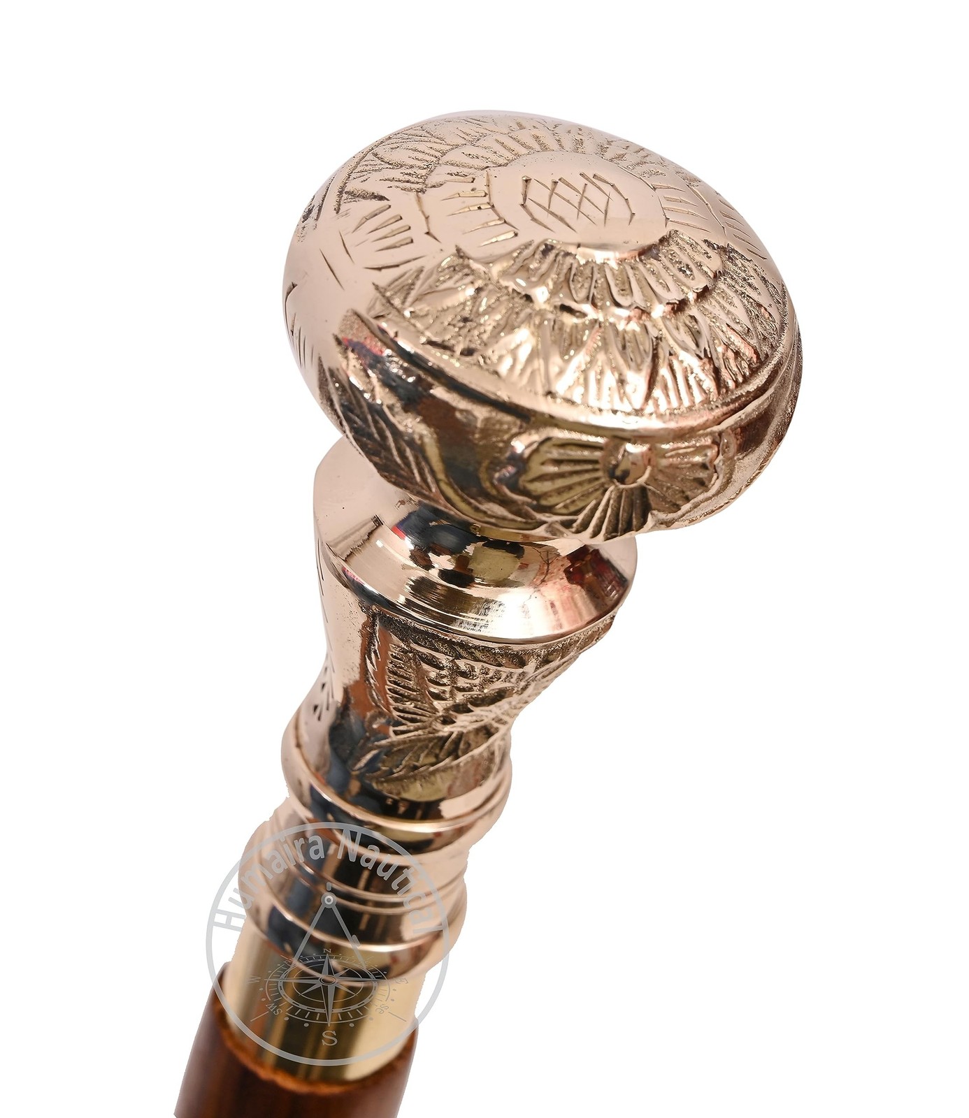 Victorian Brass Handle Walking Stick – Telescope Foldable Wooden Cane, for