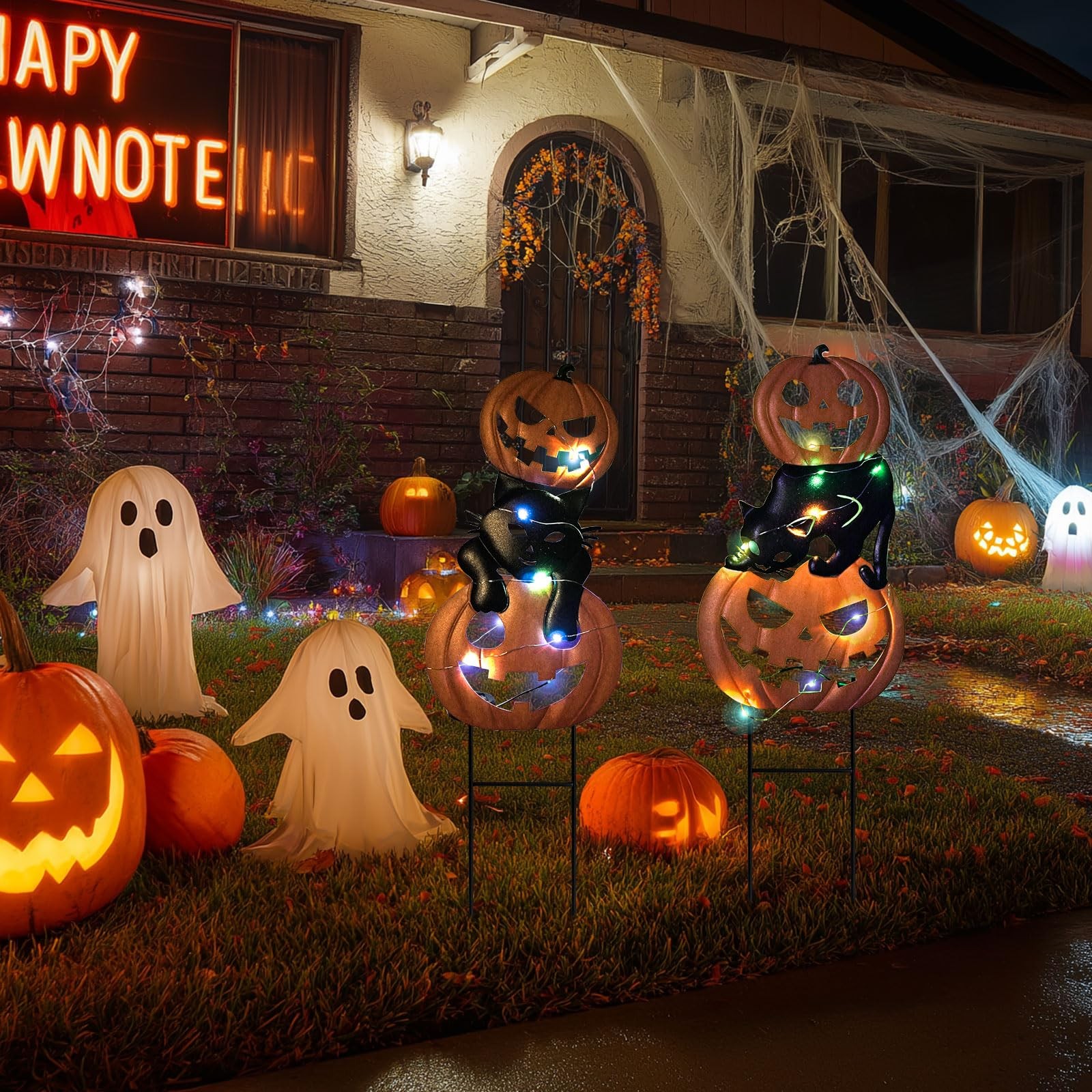 Halloween Decorations Solar Lights, 2 Pack Outdoor Waterproof Metal Pumpkin S…