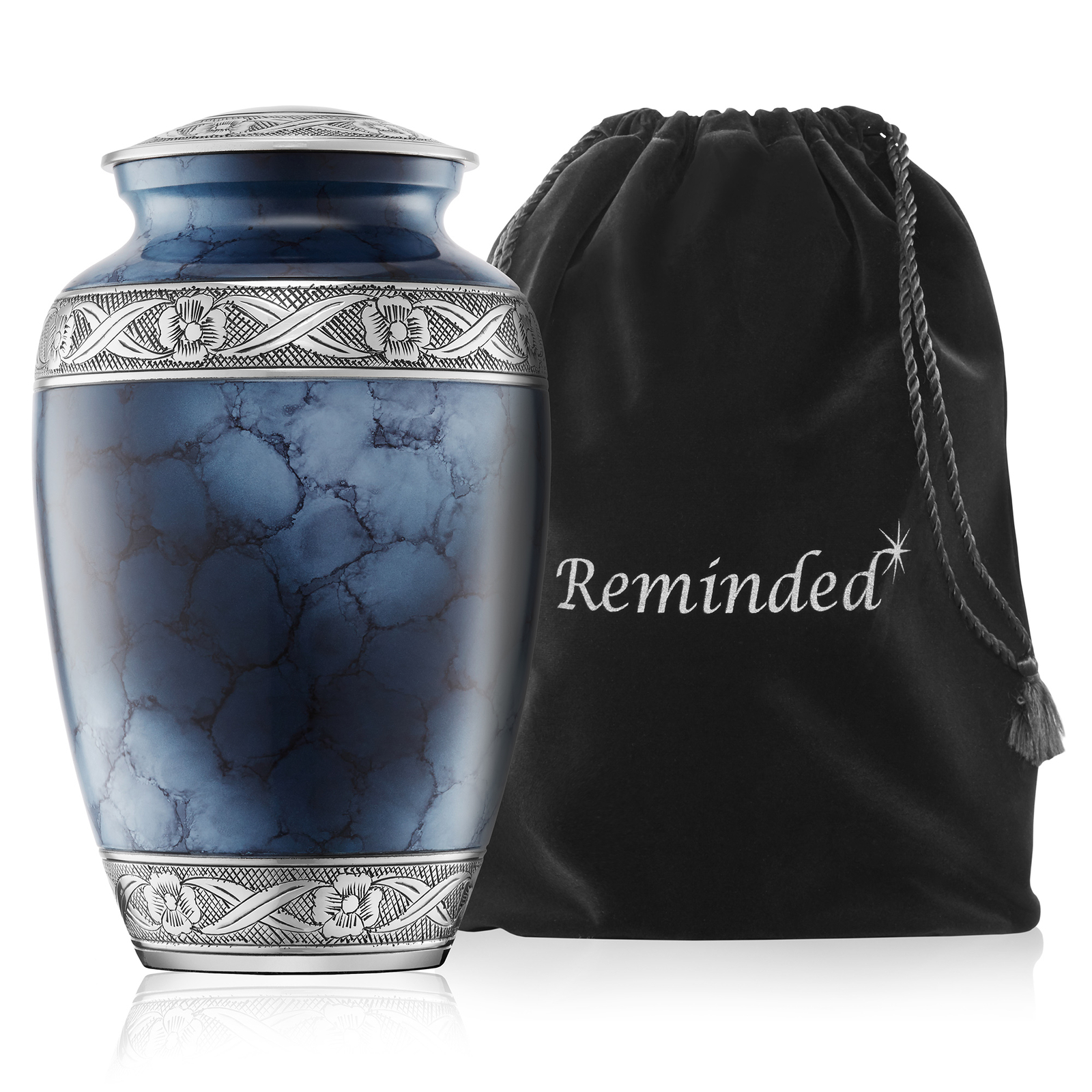 Adult Cremation Urn for Human Ashes – Blue and Silver with Velvet Bag