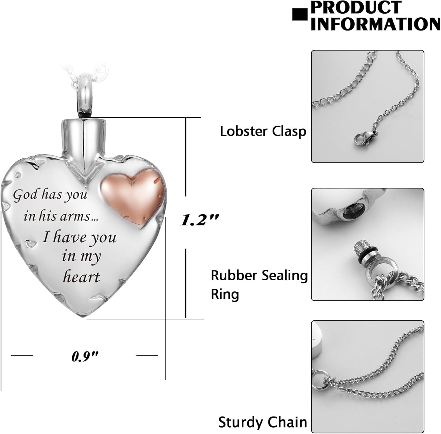 Heart Urn Necklace Ashes Cremation Jewelry for Women Men Keepsake Pendant Memori