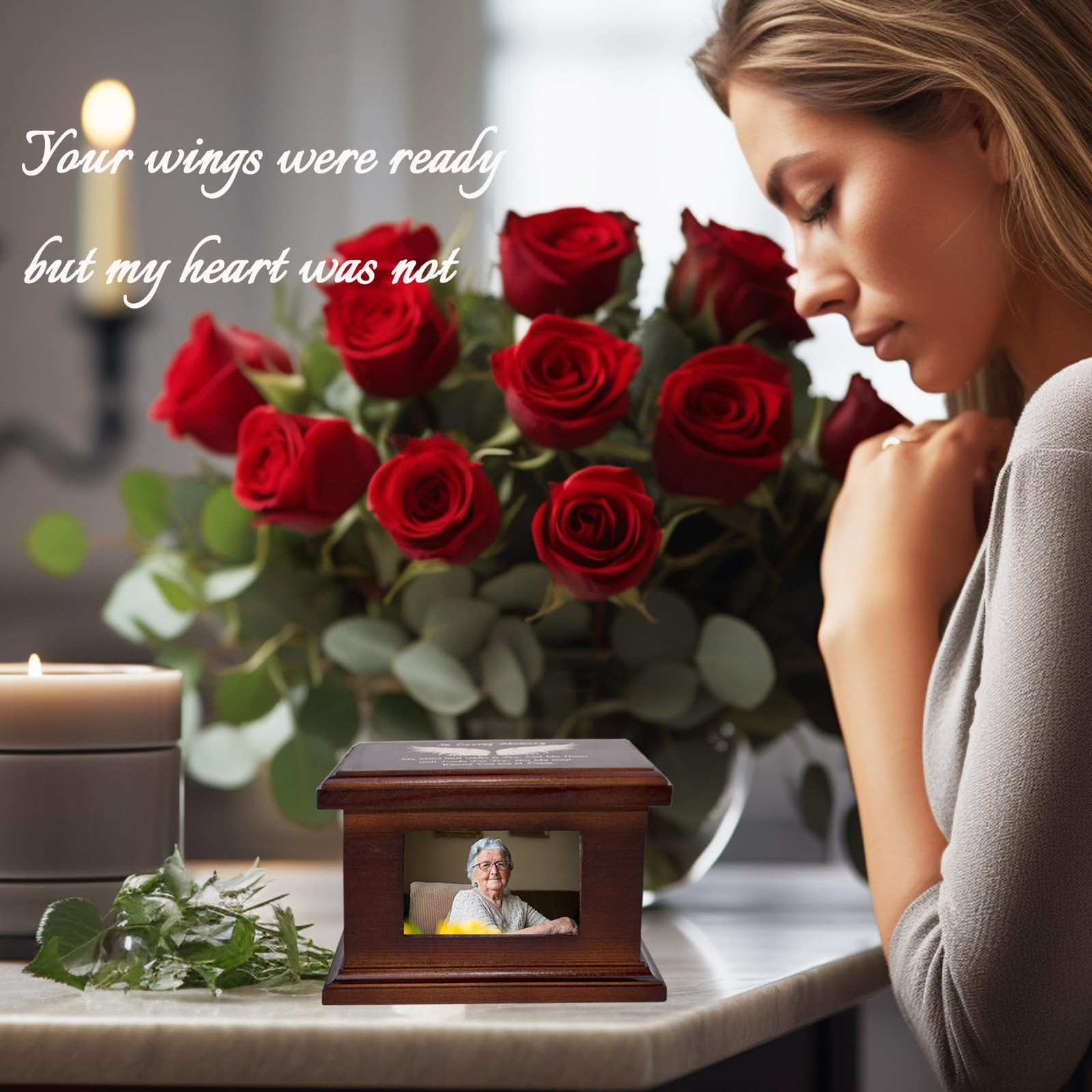 Wooden Memorial Urn 5.5 Inch with 2×3 Photo Frame – Keepsake for Human Ashes