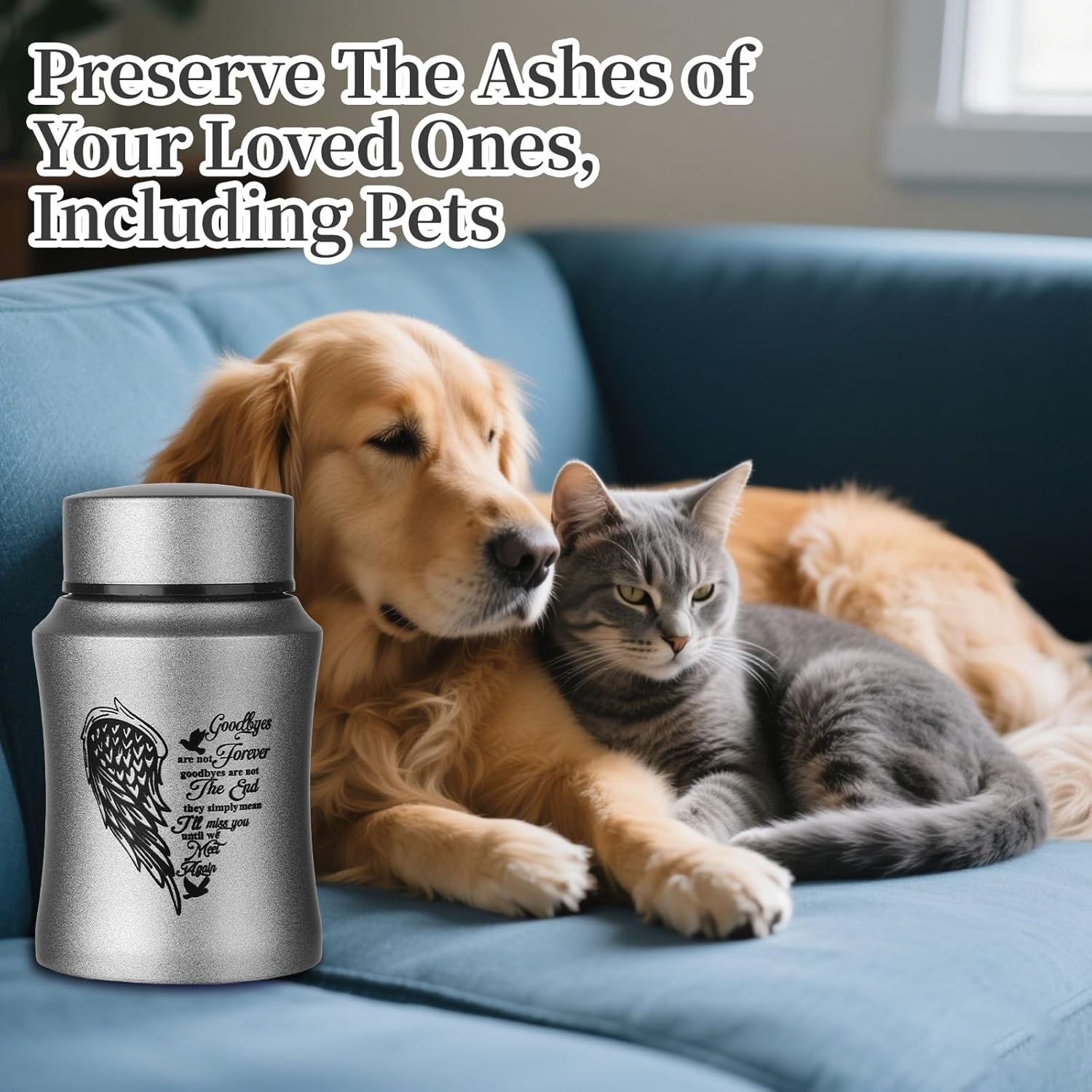 4.5 Inches Medium Size Urns for Human Ashes Adult, Heart Angel Wings Cremation