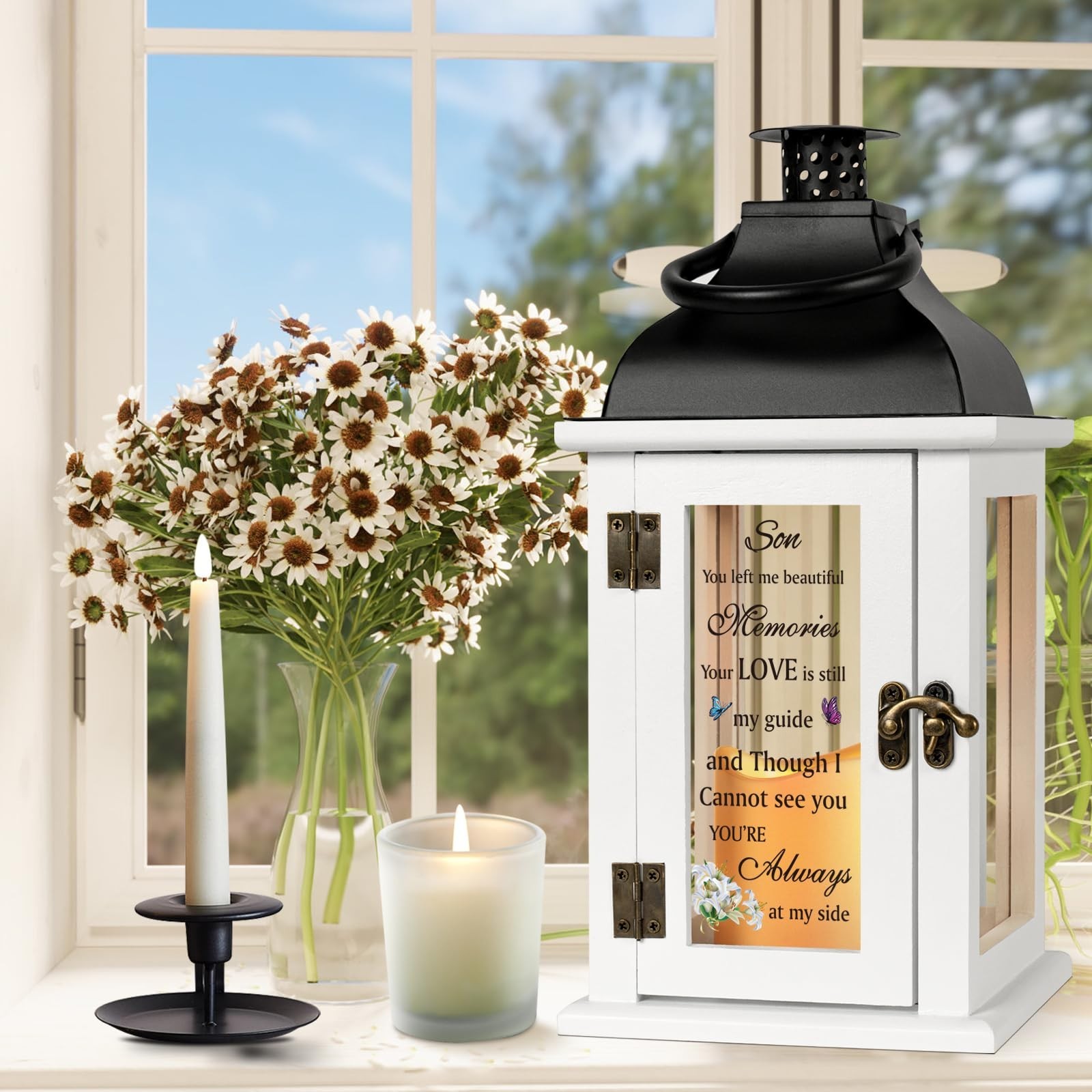 Memorial Lantern for Son – Sympathy Gift, Bereavement Remembrance with LED Candl