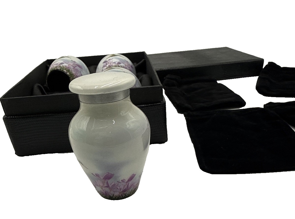 4 White Hummingbird Keepsake Urns Mini Memorial Ashes Human Pet Set