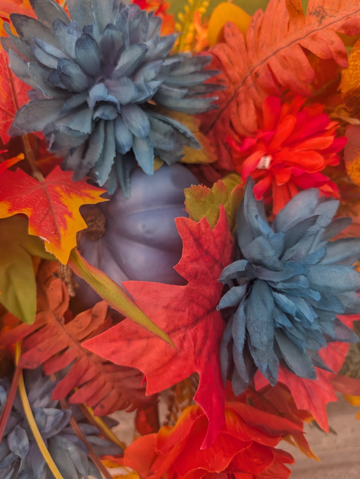 Autumn blue and orange pumpkin headstone saddle