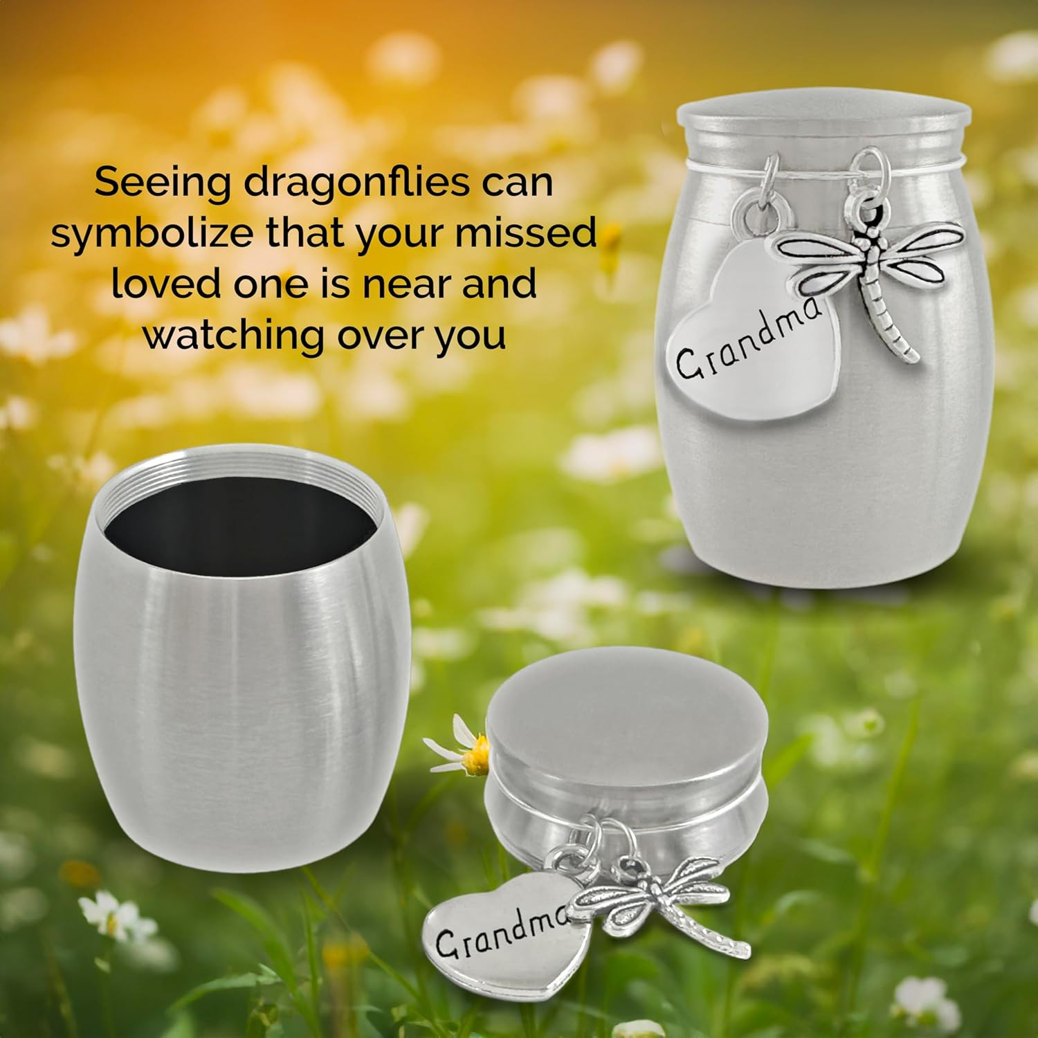 Grandma Dragonfly Small Urn for Human Ashes Cremation Keepsake Memorial Stainles