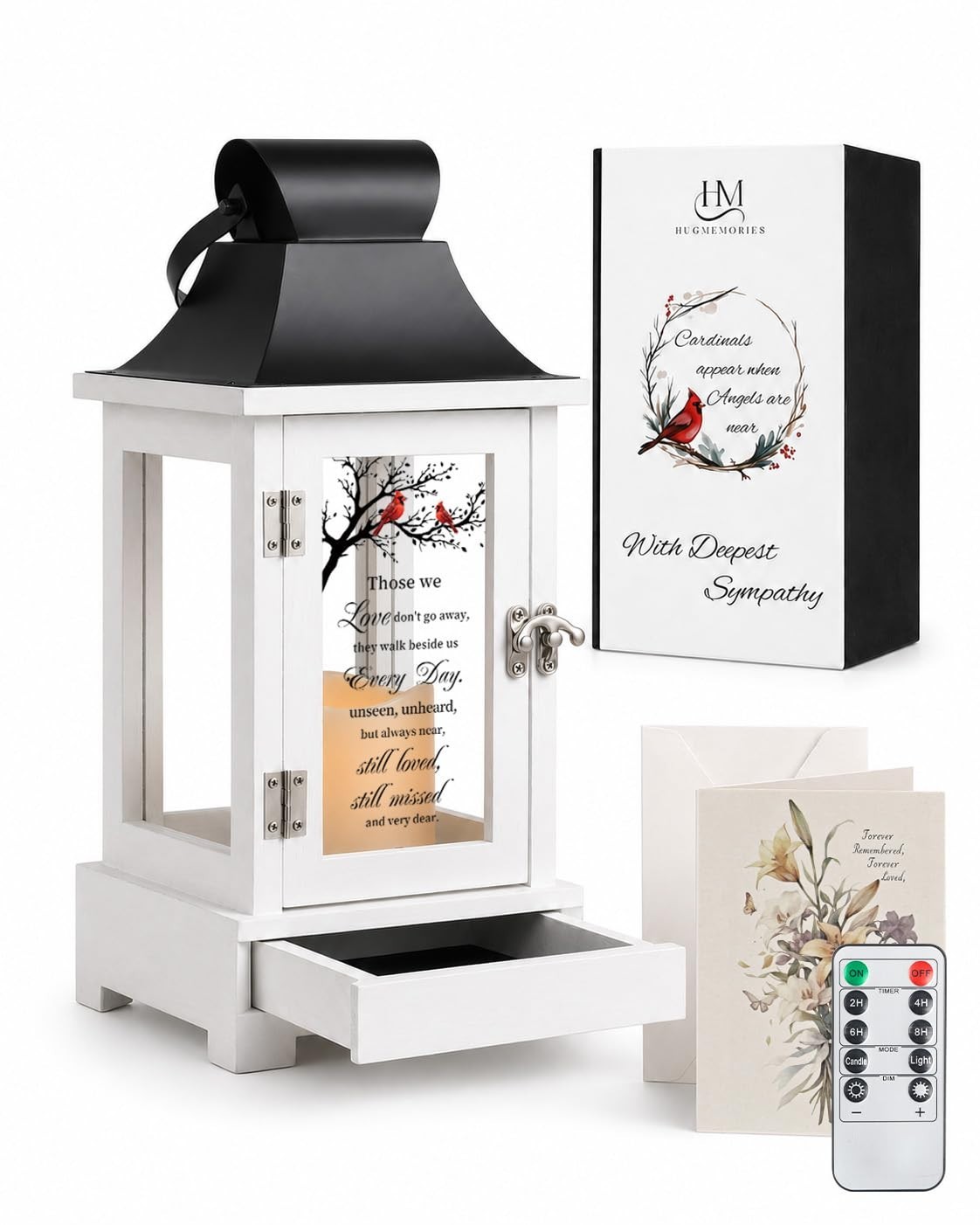 Memorial Lantern with Keepsake Drawer, Sympathy Gifts for Loss of Loved One