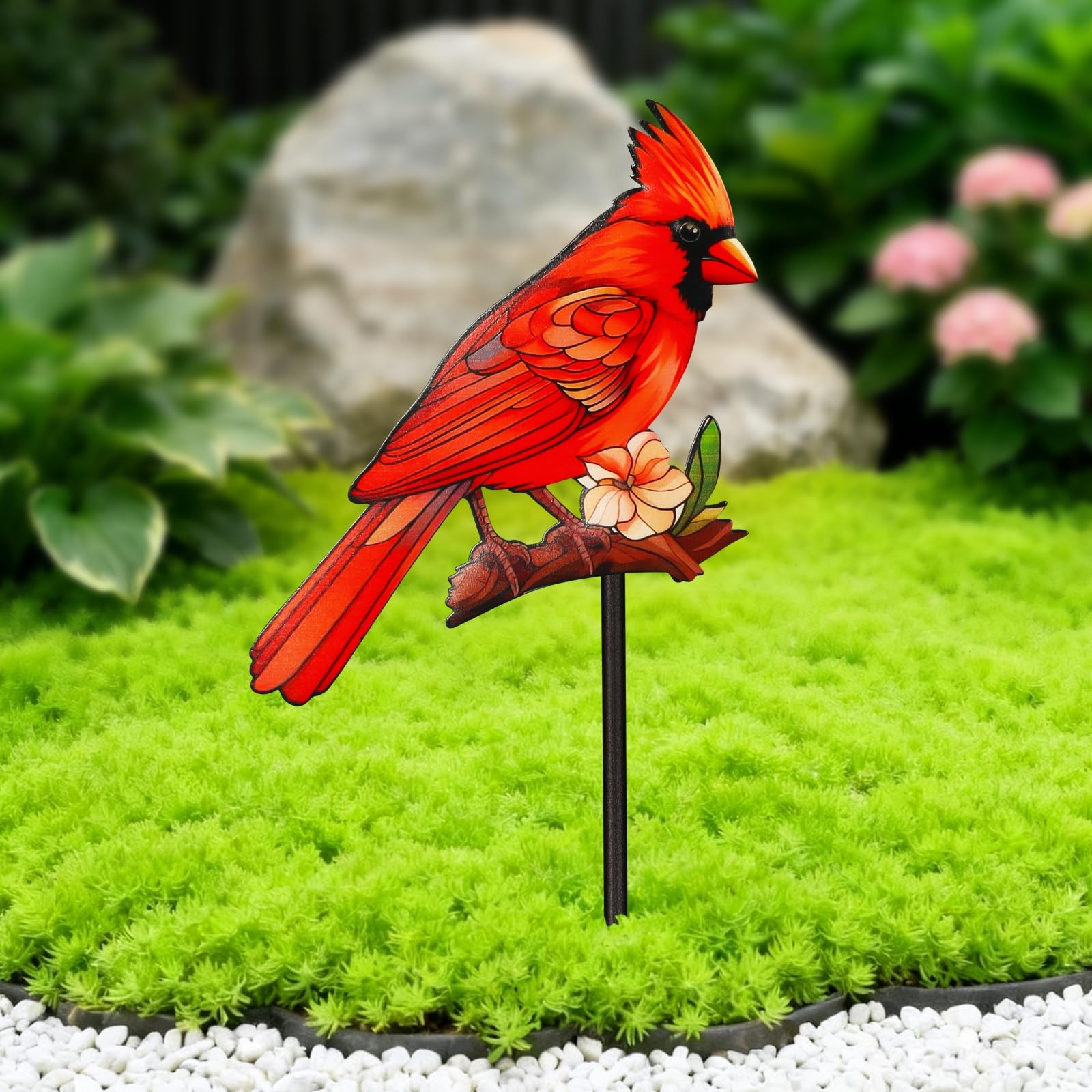 Decorative Garden Stakes with Cardinal Design Metal Yard Decorations for Outside