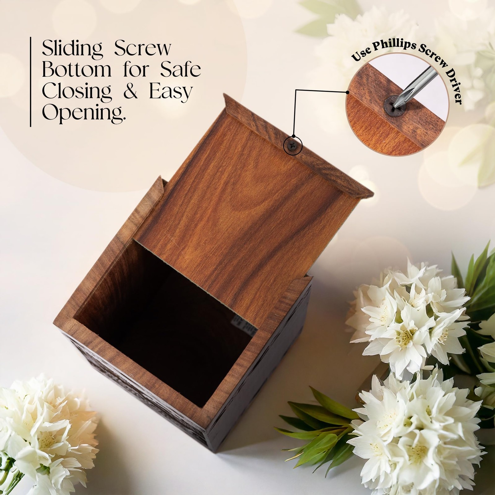 STONLIF Wooden Cremation Urns for Human Ashes 120 Small – 120 Cu/in, Brown