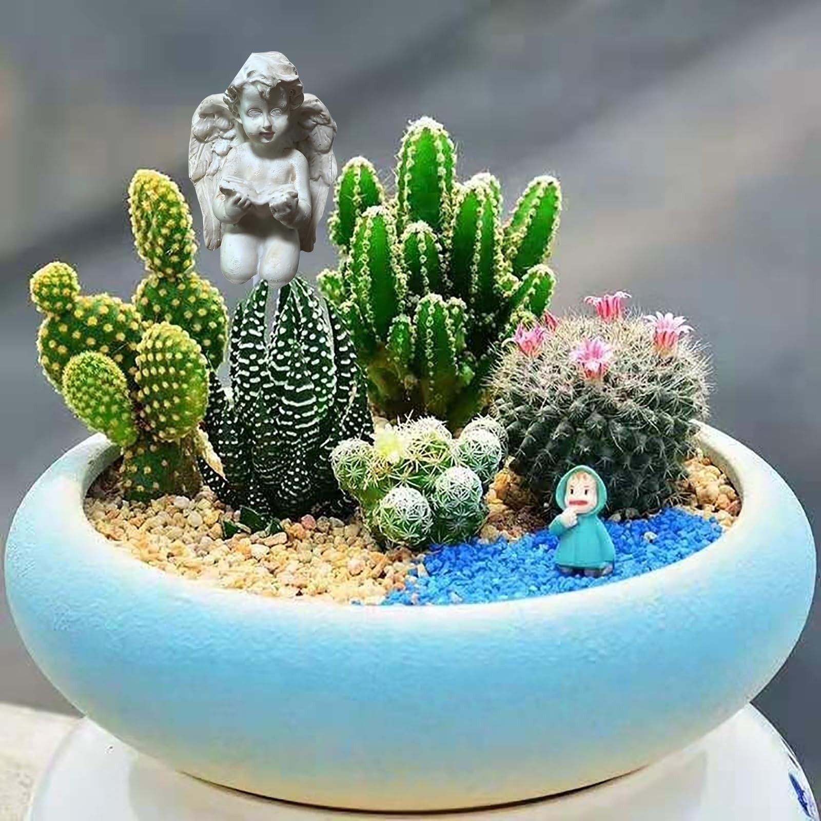 Decorative Angel Garden Stakes 2 Pcs Resin Flower Pot Statue Memorial Figurine