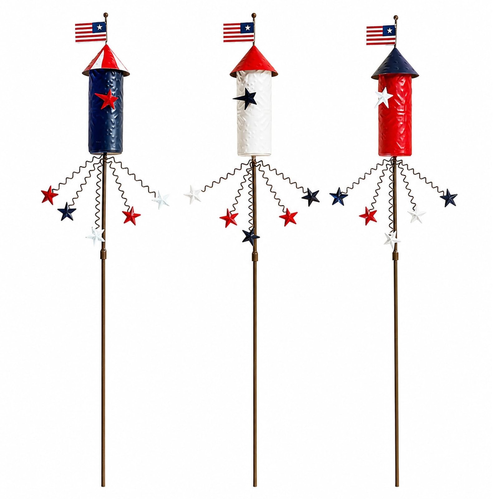 3 Pack Patriotic 4th of July Decorations Outdoor,23.6″ Metal Americana Firework
