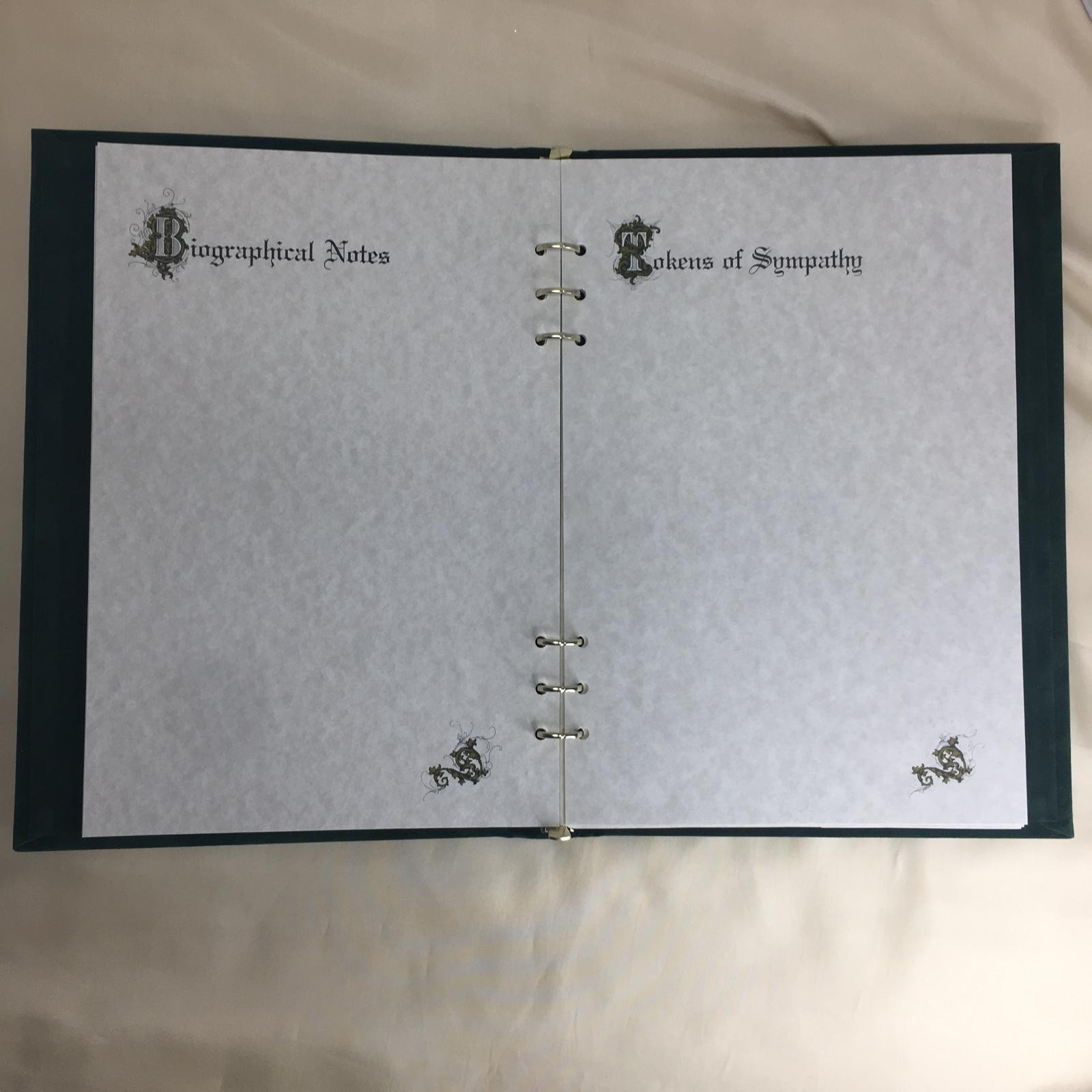 Green Velvet Funeral Guest Book Tree of Life 6 Ring Memorial Register