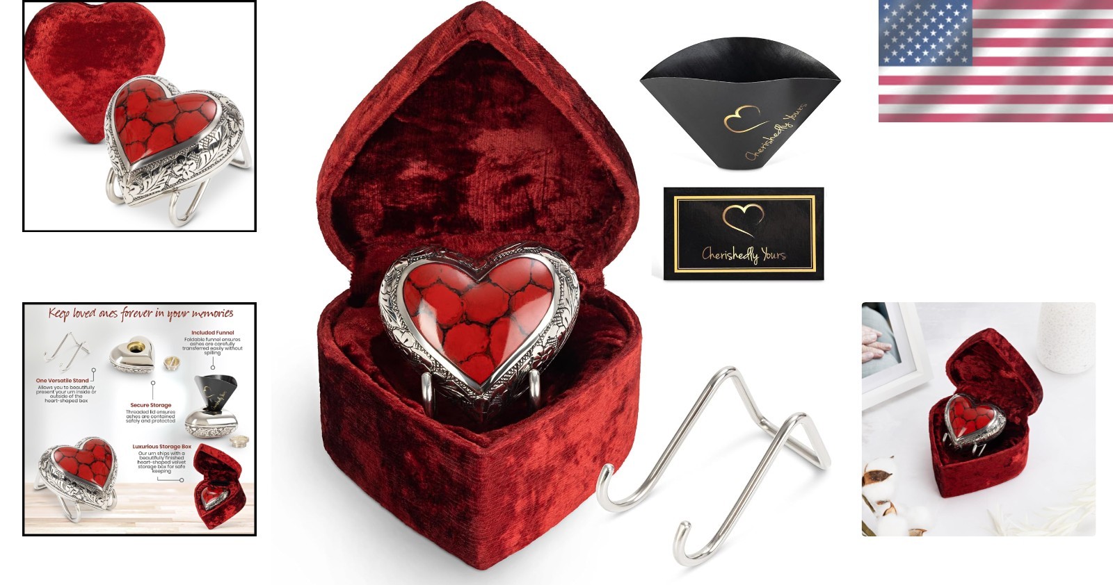 Elegant Mini Heart Shaped Brass Keepsake Urn for Cherished Ashes – Deep Red