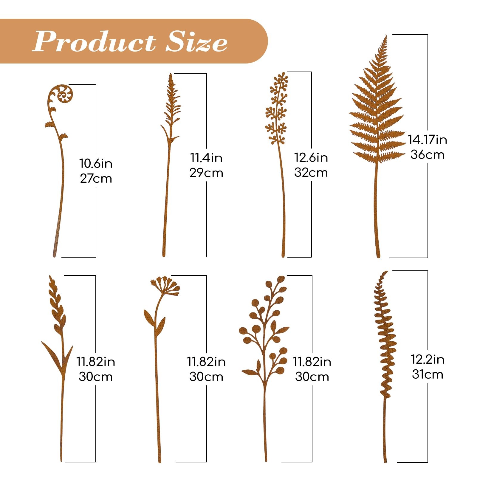 8-Piece Fern & Leaf Garden Stakes – Hand-Rusted Metal Plant Stakes for Flower…