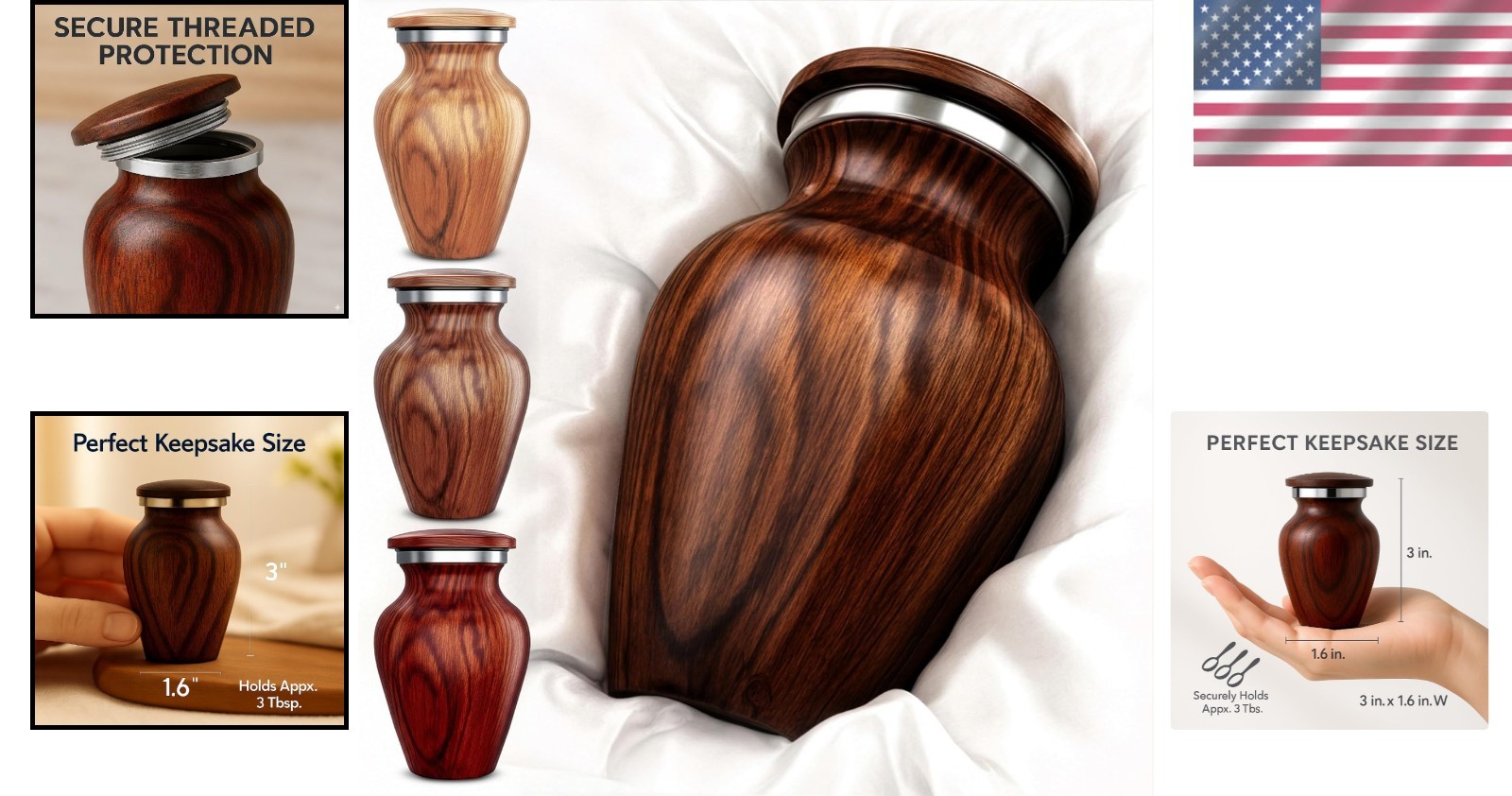 Secure Mini Cremation Urn – 3-Inch Aluminum Design with Threaded Lid and Funnel
