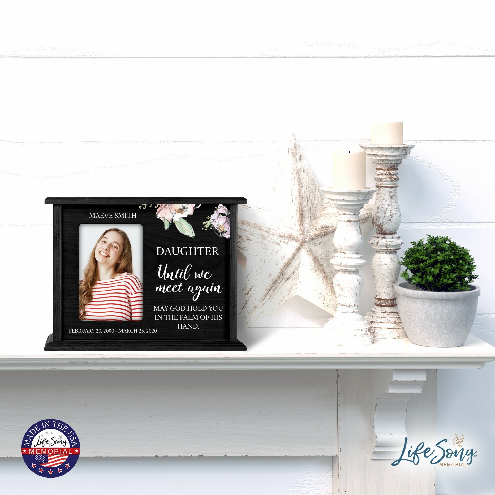 Custom Cremation Urn Box Holds 200 cu in w/ 4×6 Photo – Until We Meet (Daughter)