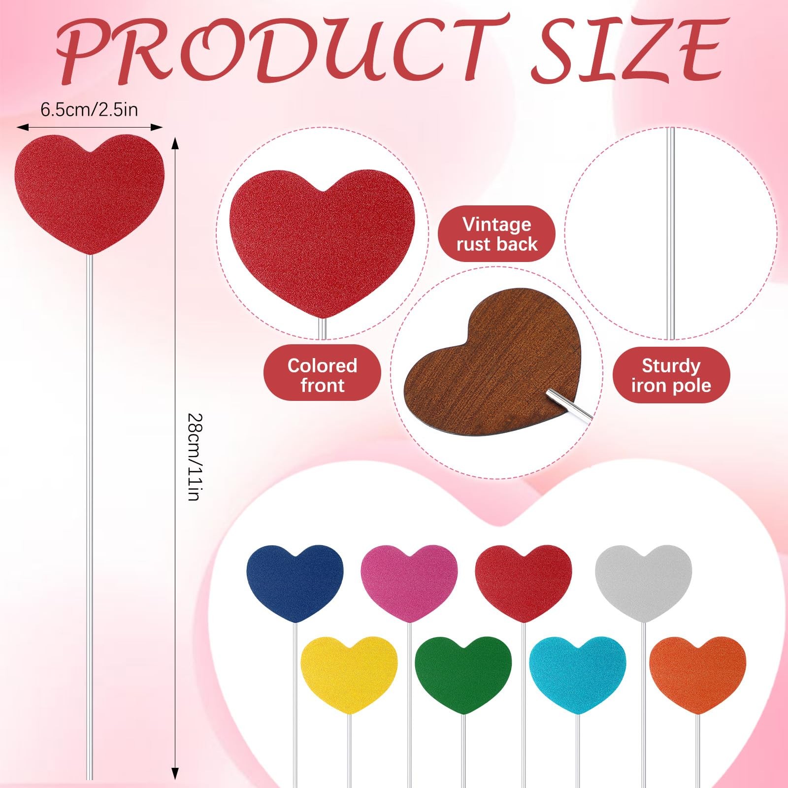 8 Pcs Heart Metal Yard Stakes Heart Planter Stakes Double-Sided Vintage Ruste…