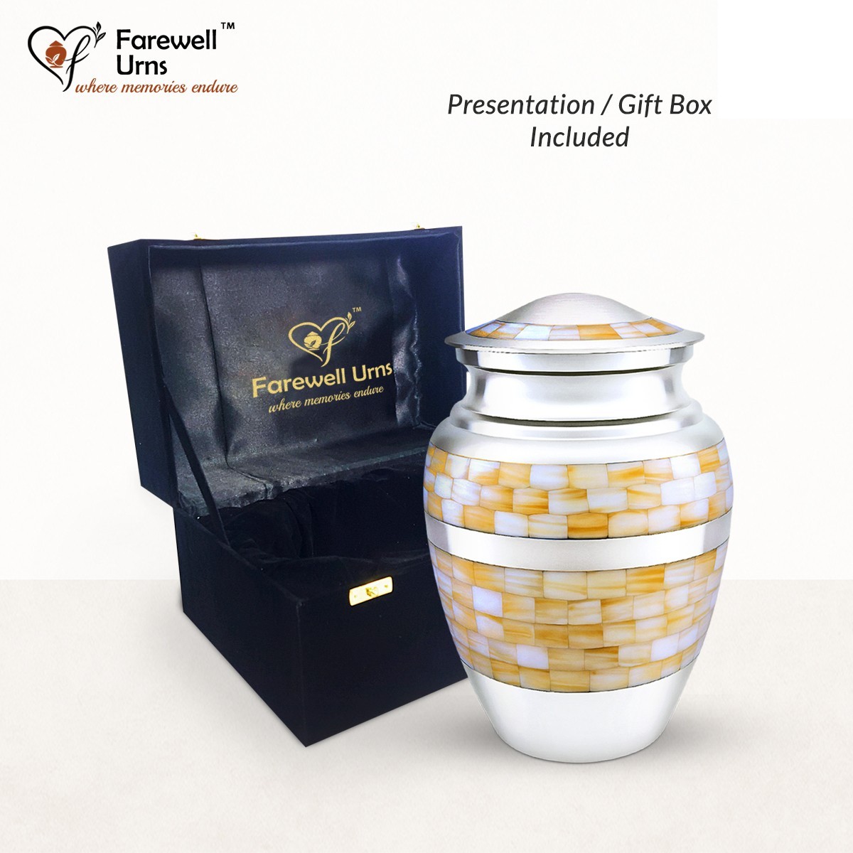 Pearlux Mother of Pearl Cremation Urn for Adult Ashes – Silver Memorial Handmade