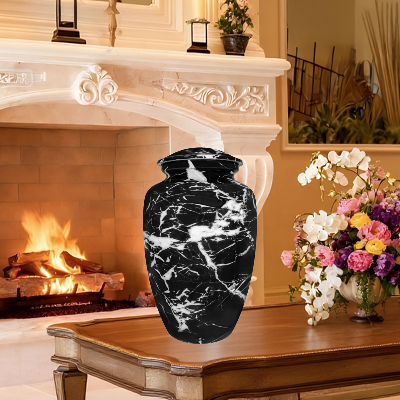 NANIURN Urns for Ashes Adults Male/Women, Large / Adult, Black & White