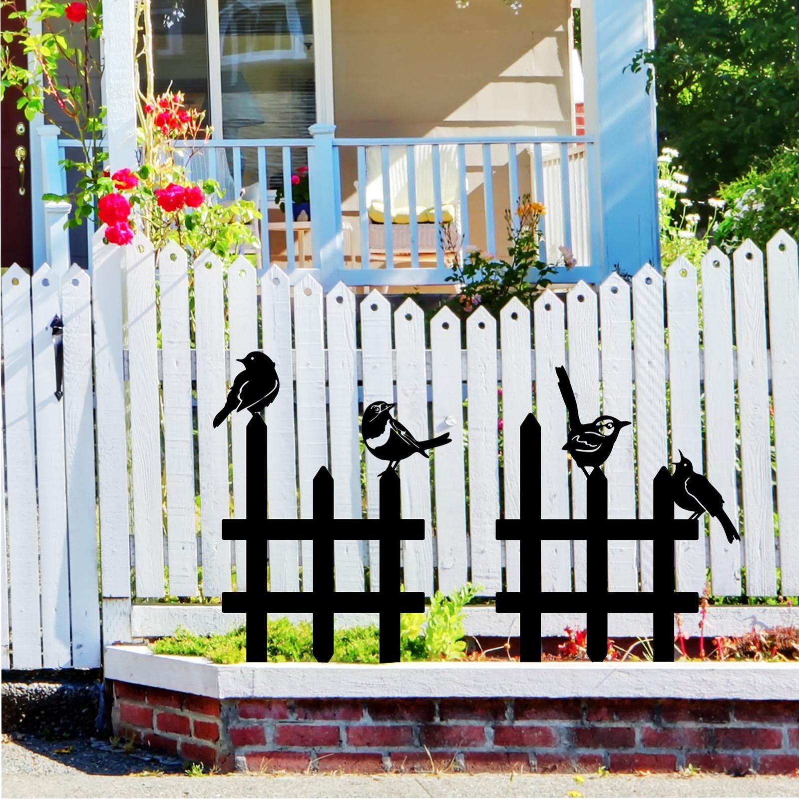 3 Pcs Small Garden Fence with 6 Pieces Birds Decoration, Rustic Garden Decor,…