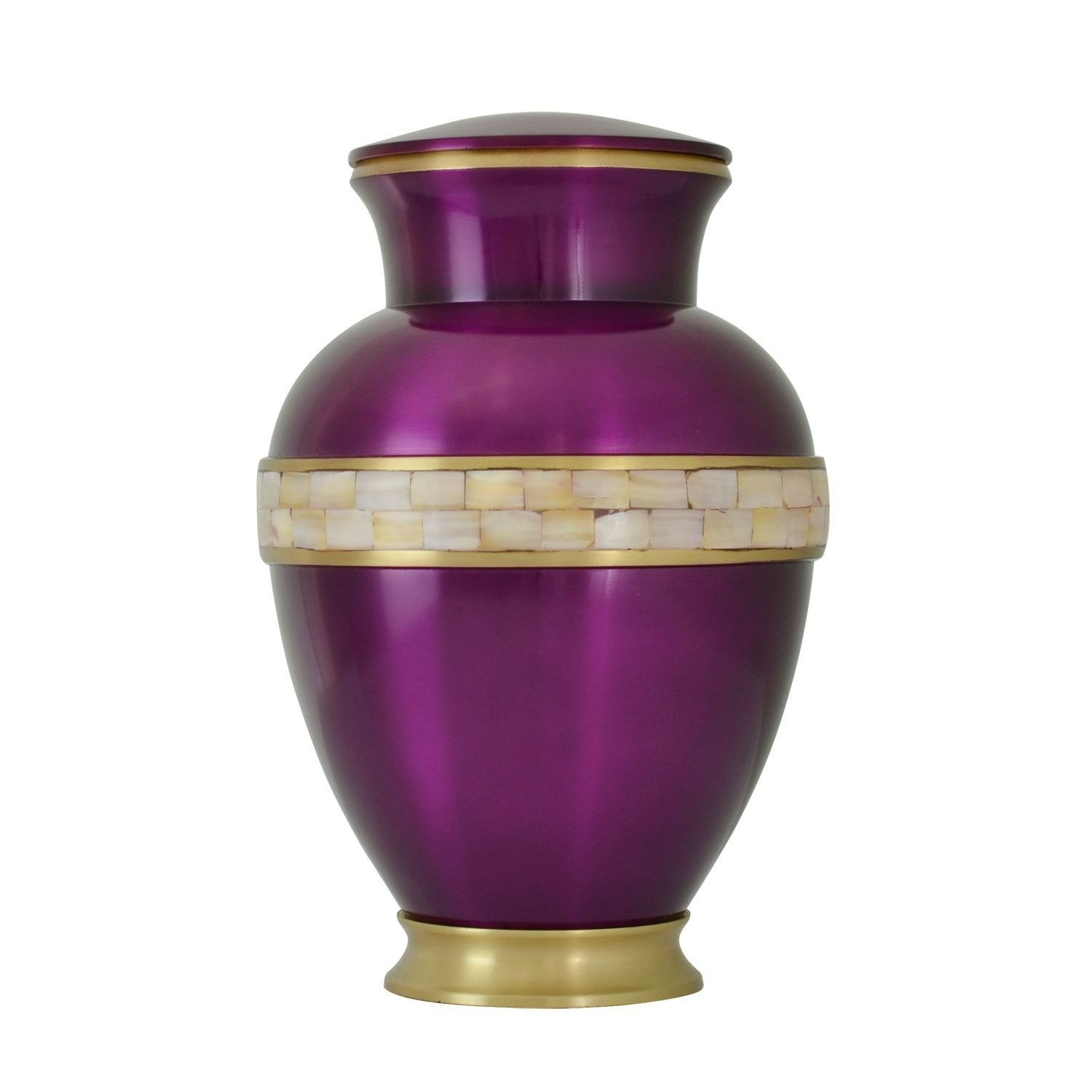 Large/Adult 220 Cubic Ins Purple Mother of Pearl Brass Cremation Urn for Ashes